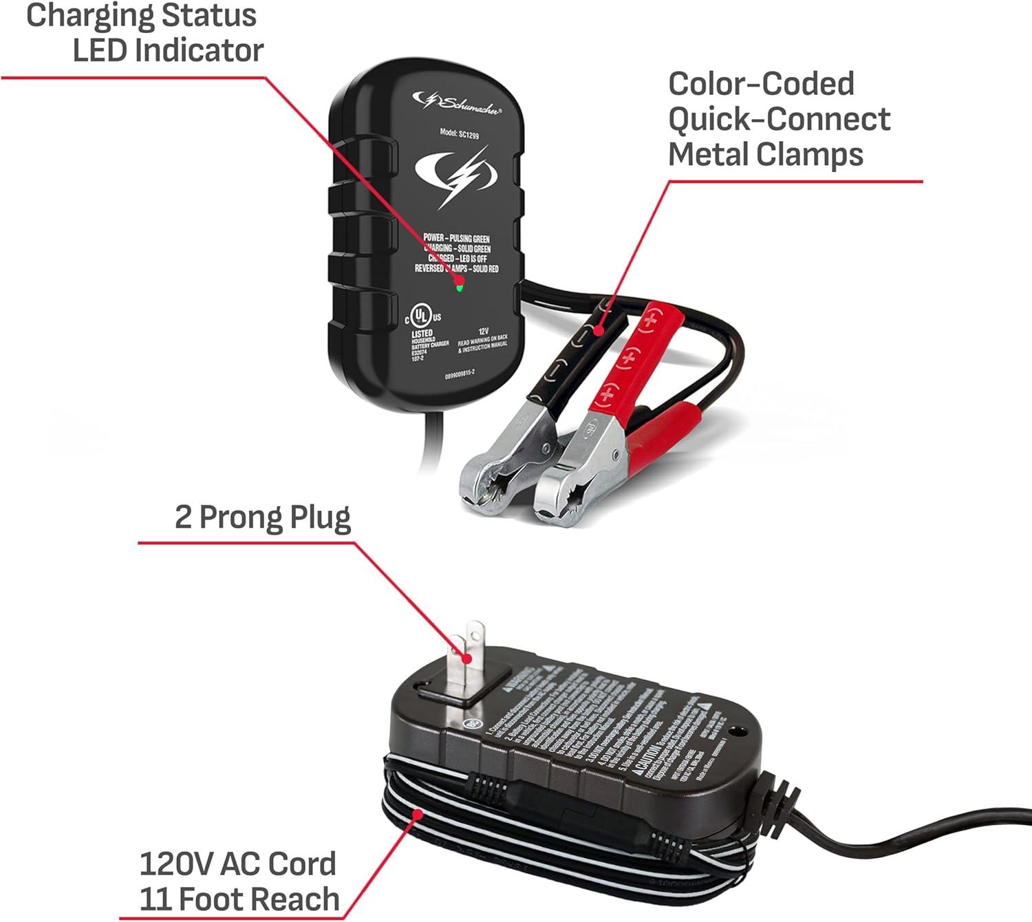 imageSchumacher Electric 08A Car Battery Charger and Maintainer 2in1 Solution for 12V Power Sport Automotive and Marine Batteries SC1299