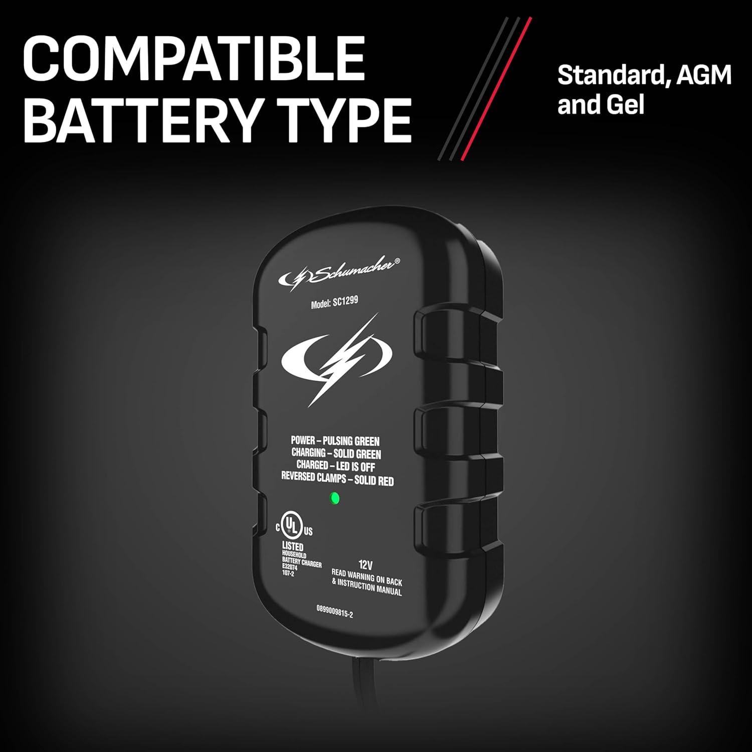 imageSchumacher Electric 08A Car Battery Charger and Maintainer 2in1 Solution for 12V Power Sport Automotive and Marine Batteries SC1299