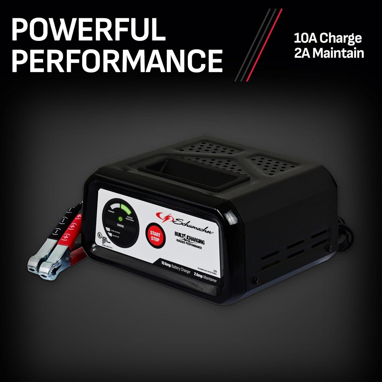 imageSchumacher Electric 10A Car Battery Charger and Maintainer 3in1 Solution for 12V Power Sport Automotive and Marine Batteries SC1282