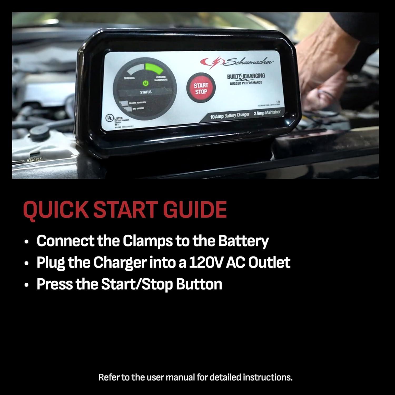 imageSchumacher Electric 10A Car Battery Charger and Maintainer 3in1 Solution for 12V Power Sport Automotive and Marine Batteries SC1282