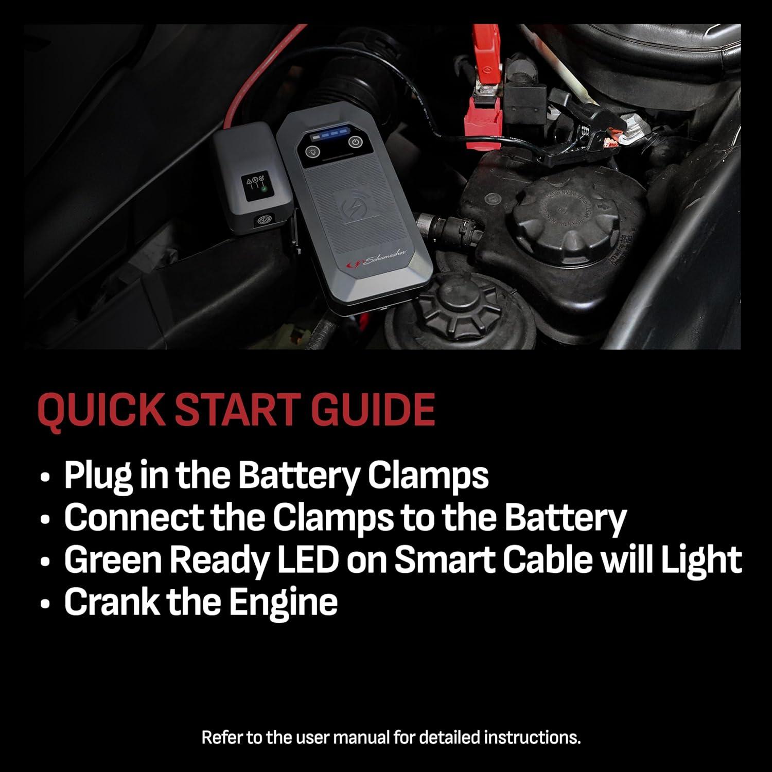 imageSchumacher Electric 12V Lithium Jump Starter ampamp Power Pack  Portable 1000A Battery Jumper with 10W Wireless Charging USBAUSBC Fast Charging ampamp MultiMode LED Flashlight  4in1 SL1672