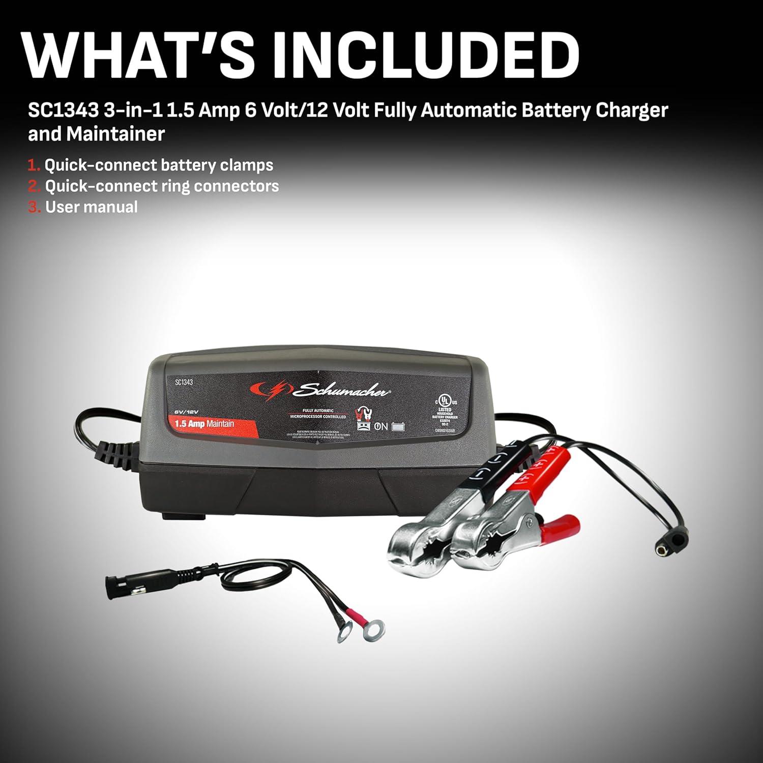 imageSchumacher Electric 15A Car Battery Charger and Maintainer 3in1 Solution for 6V12V Batteries Power Sport Automotive and Marine Batteries SC1343