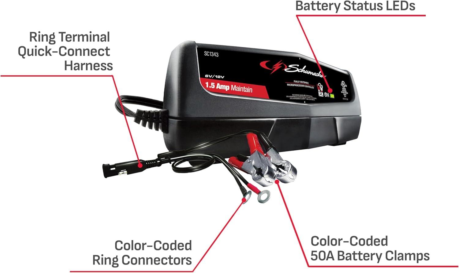 imageSchumacher Electric 15A Car Battery Charger and Maintainer 3in1 Solution for 6V12V Batteries Power Sport Automotive and Marine Batteries SC1343