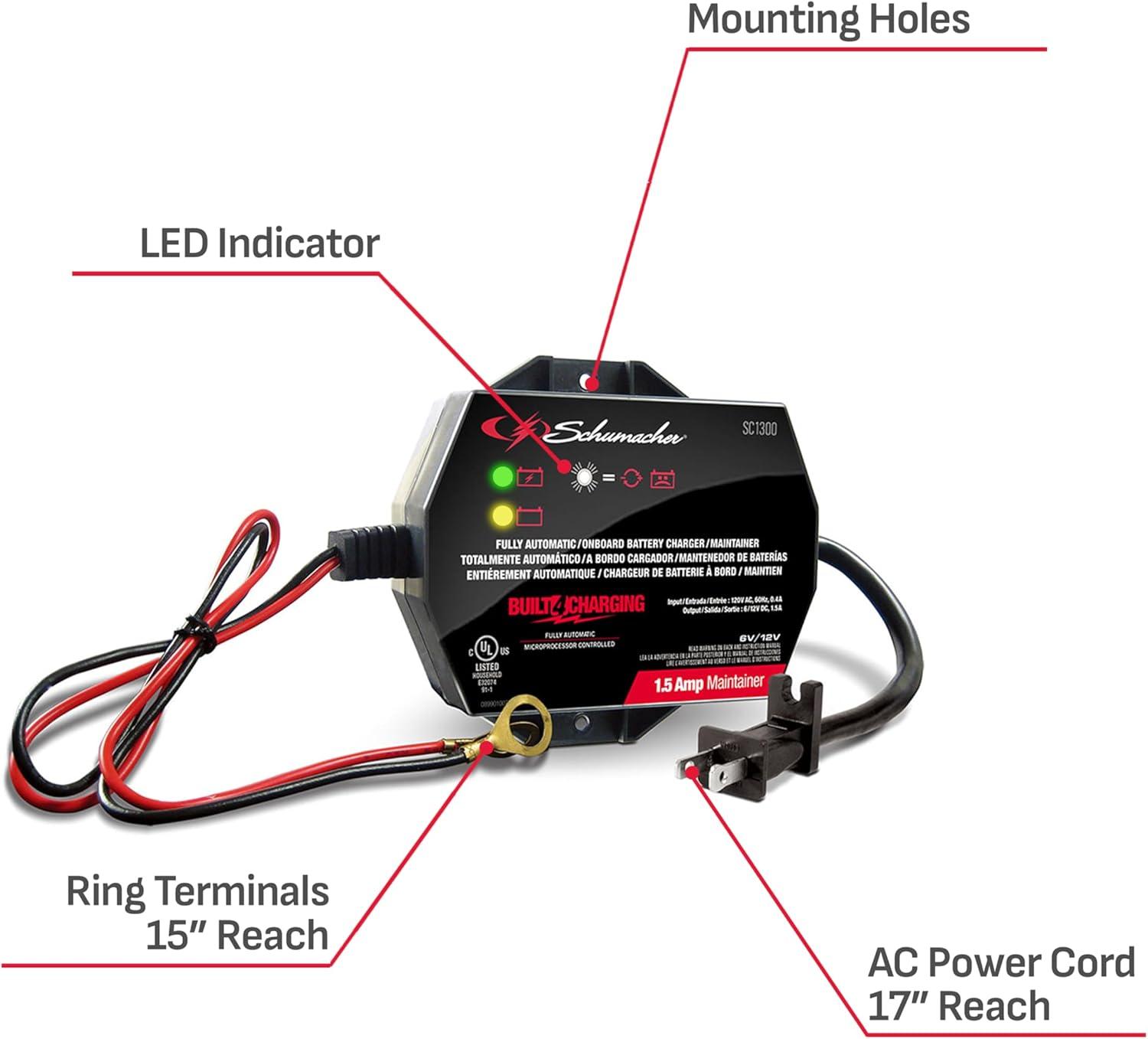 imageSchumacher Electric 15A Car Battery Charger and Maintainer 3in1 Solution for 6V12V Power Sport Automotive and Marine Batteries SC1300Fully Automatic  15 Amps  6 Volt  12 Volt
