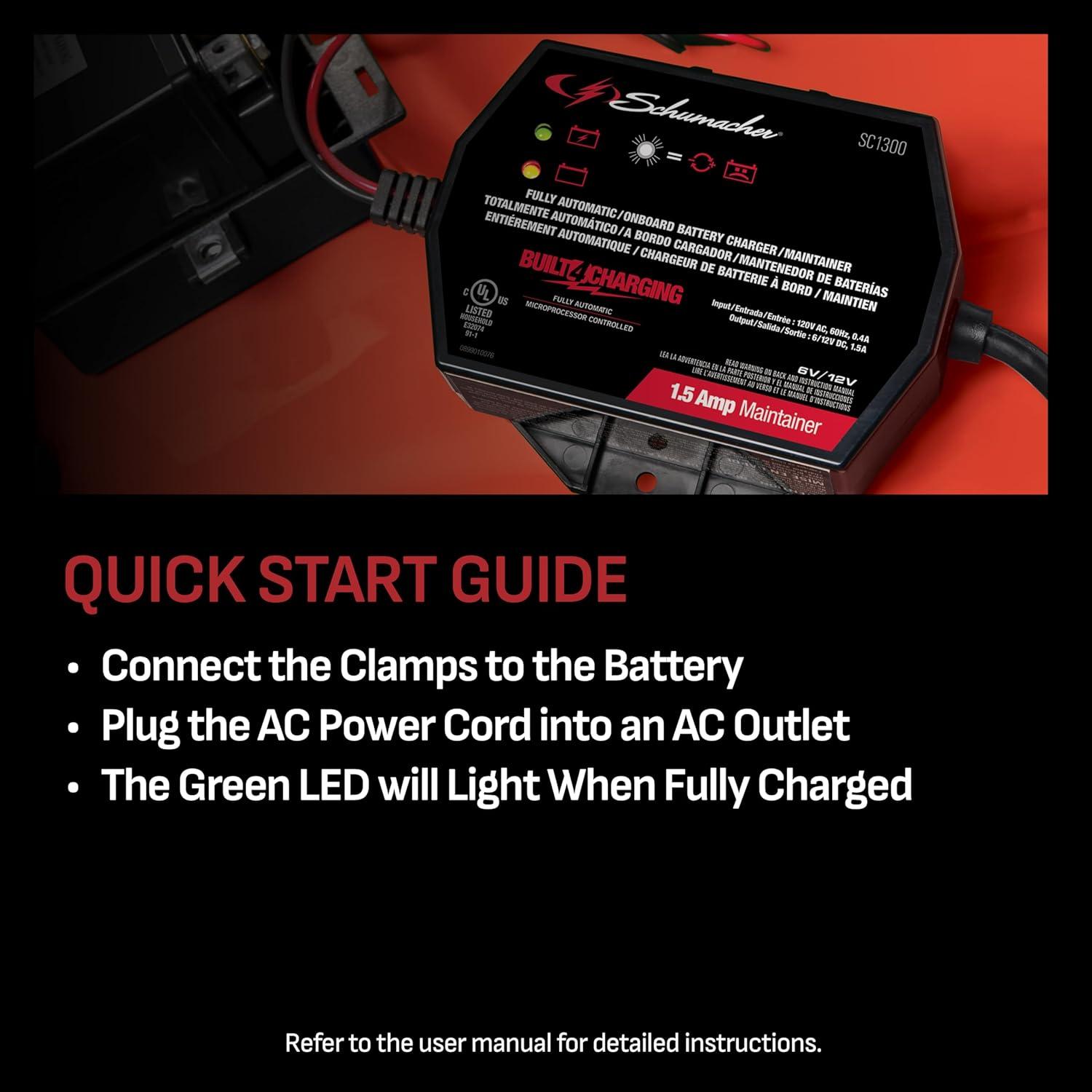 imageSchumacher Electric 15A Car Battery Charger and Maintainer 3in1 Solution for 6V12V Power Sport Automotive and Marine Batteries SC1300Fully Automatic  15 Amps  6 Volt  12 Volt