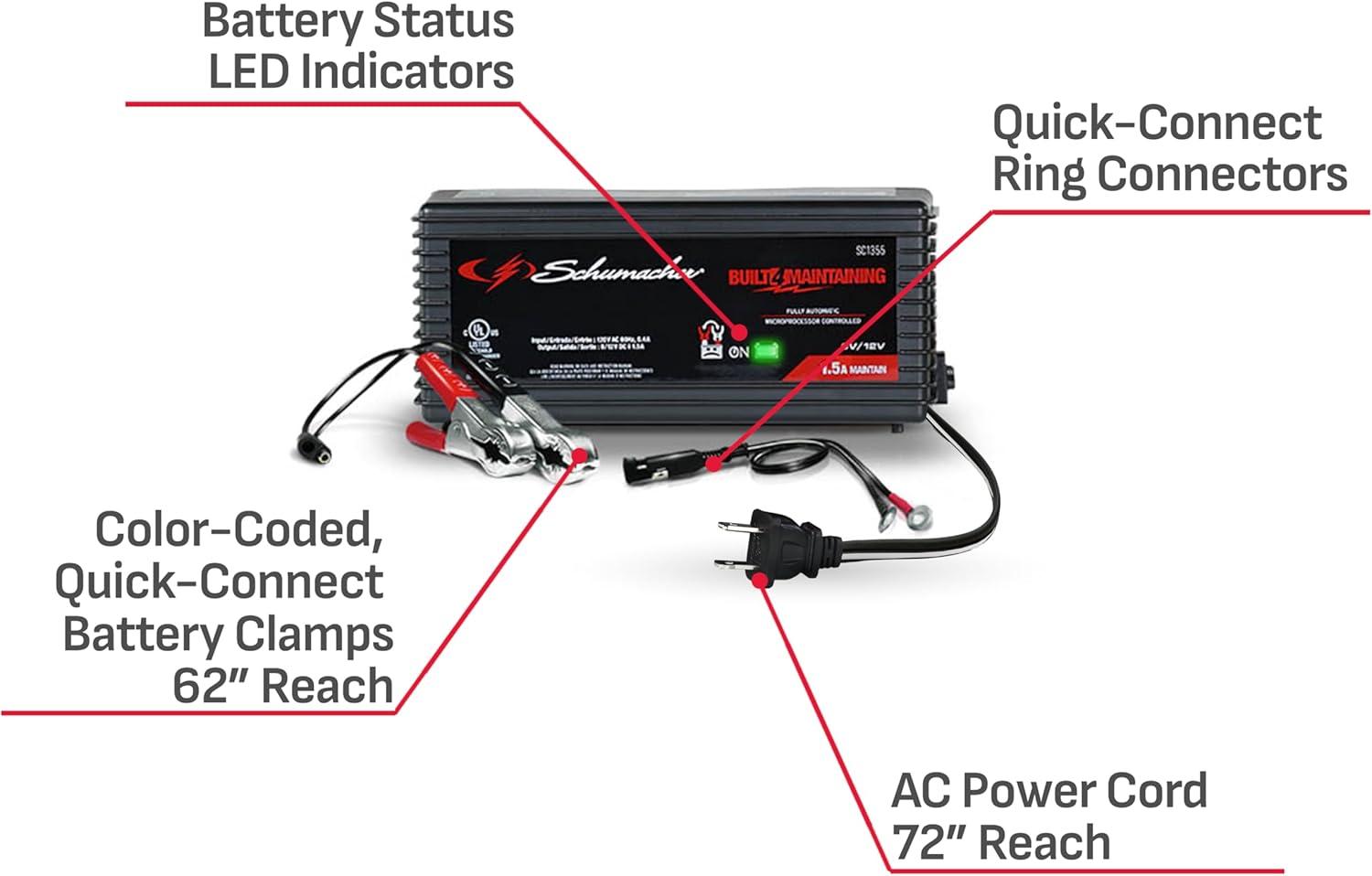 imageSchumacher Electric 15A Car Battery Charger and Maintainer 3in1 Solution for 6V12V Power Sport Automotive and Marine Batteries SC1355