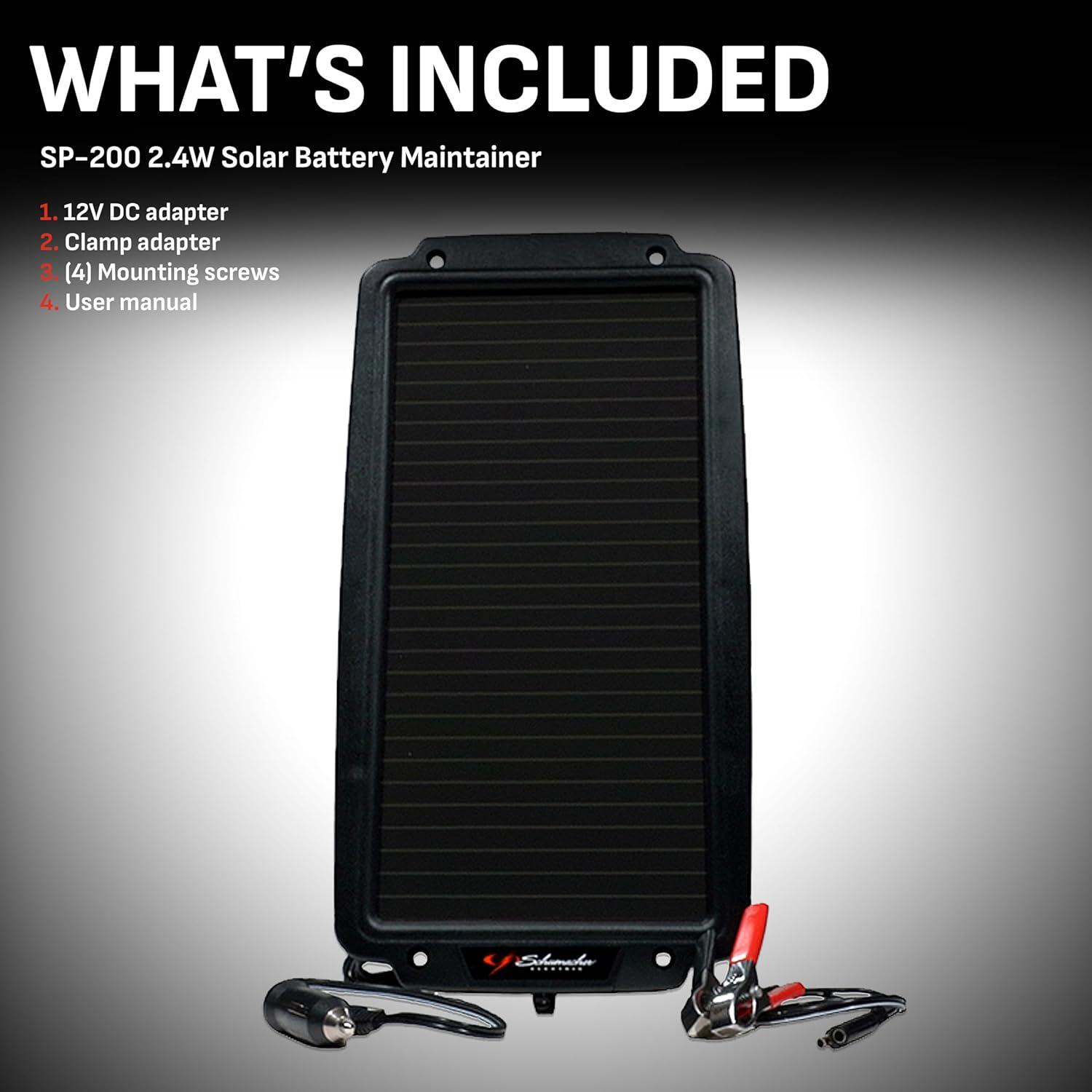 imageSchumacher Electric 24W Solar Car Battery Maintainer Amorphous Solar Technology Water Resistant for 12V Power Sport Automotive and Marine Batteries SP200