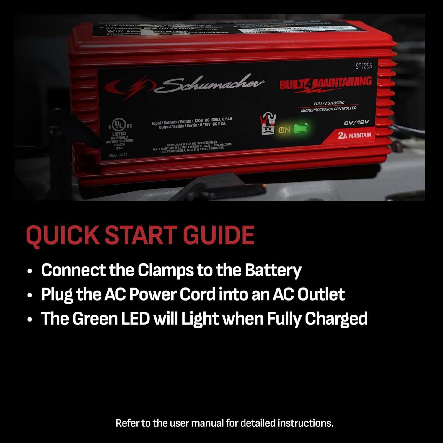 imageSchumacher Electric 2A Car Battery Charger and Maintainer 3in1 Solution for 6V12V Power Sport Automotive and Marine Batteries SP1296
