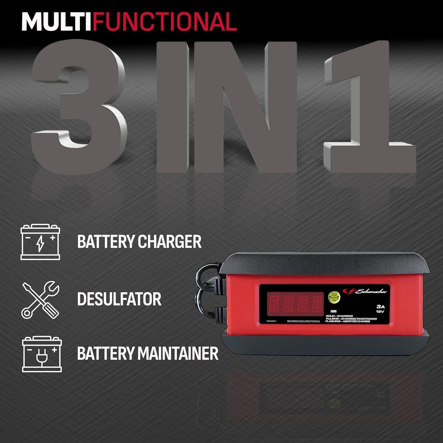 imageSchumacher Electric 3A Car Battery Charger and Maintainer 3in1 Solution for 12V Power Sport Automotive and Marine Batteries SP1297No Size Pack of 2