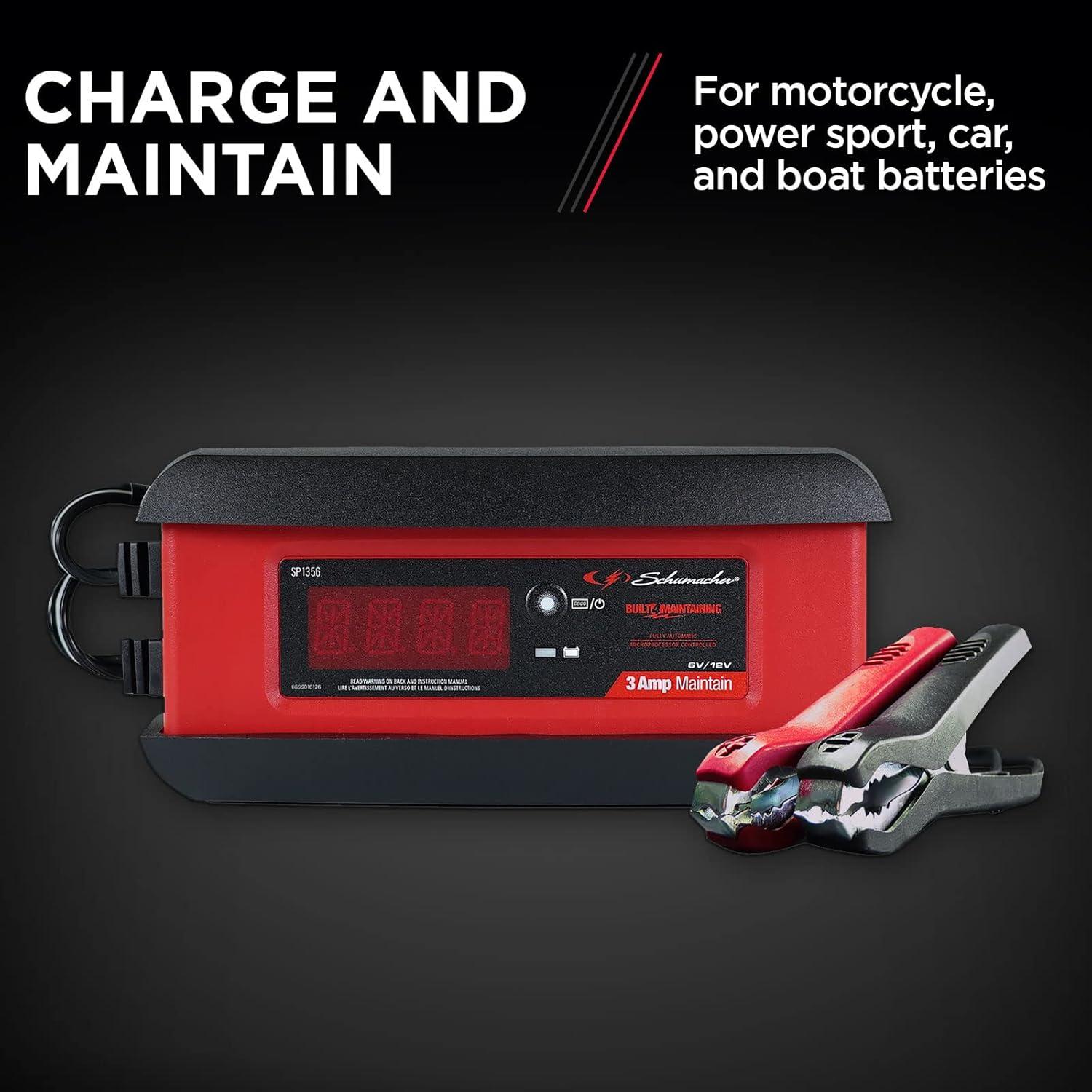 imageSchumacher Electric 3A Car Battery Charger and Maintainer 3in1 Solution for 6V12V Power Sport Automotive and Marine Batteries SP1356