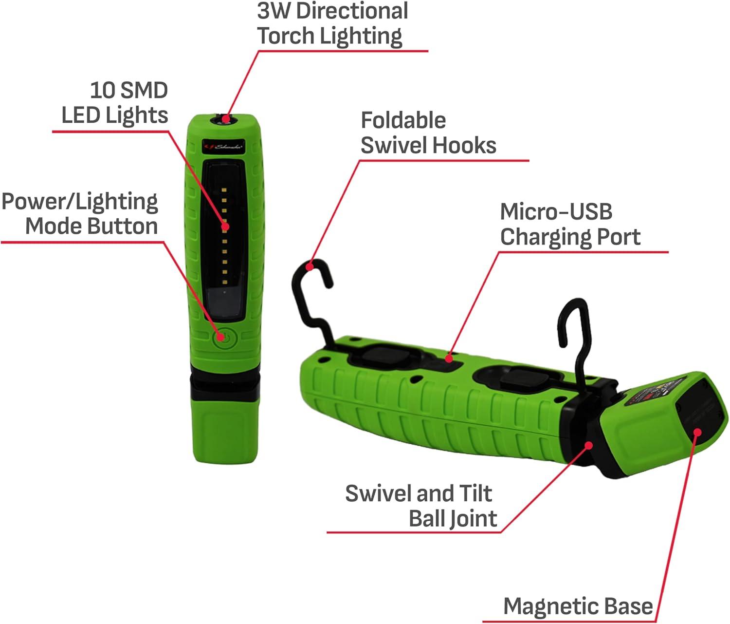 imageSchumacher Electric 400 Lumen LED Cordless Work Light and Torch 360 Degree MultiAngle Positioning 90 Degree Tilt Magnetic Mounts SL360GU