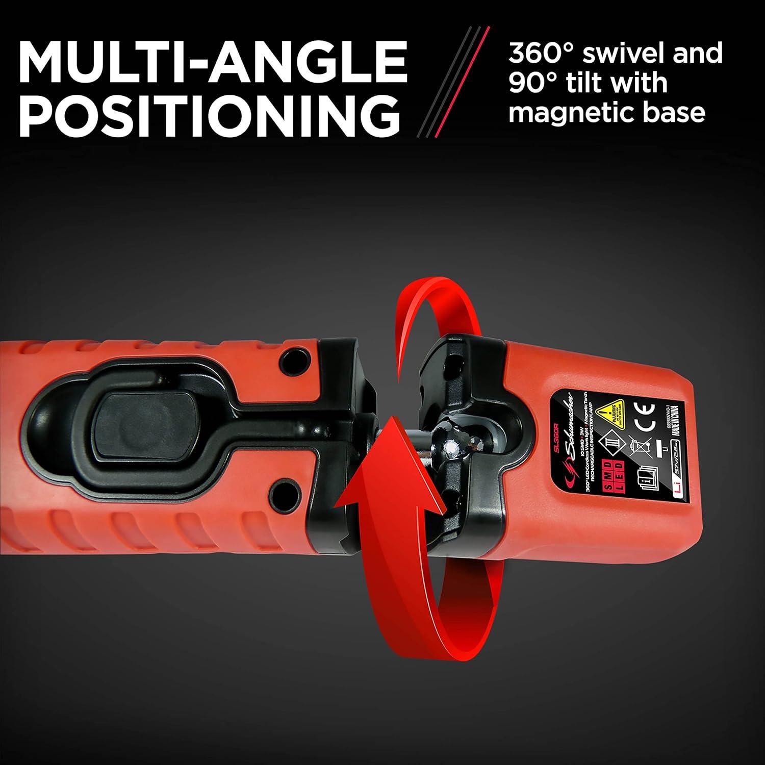 imageSchumacher Electric 400 Lumen LED Cordless Work Light and Torch 360 Degree MultiAngle Positioning 90 Degree Tilt Magnetic Mounts SL360RU