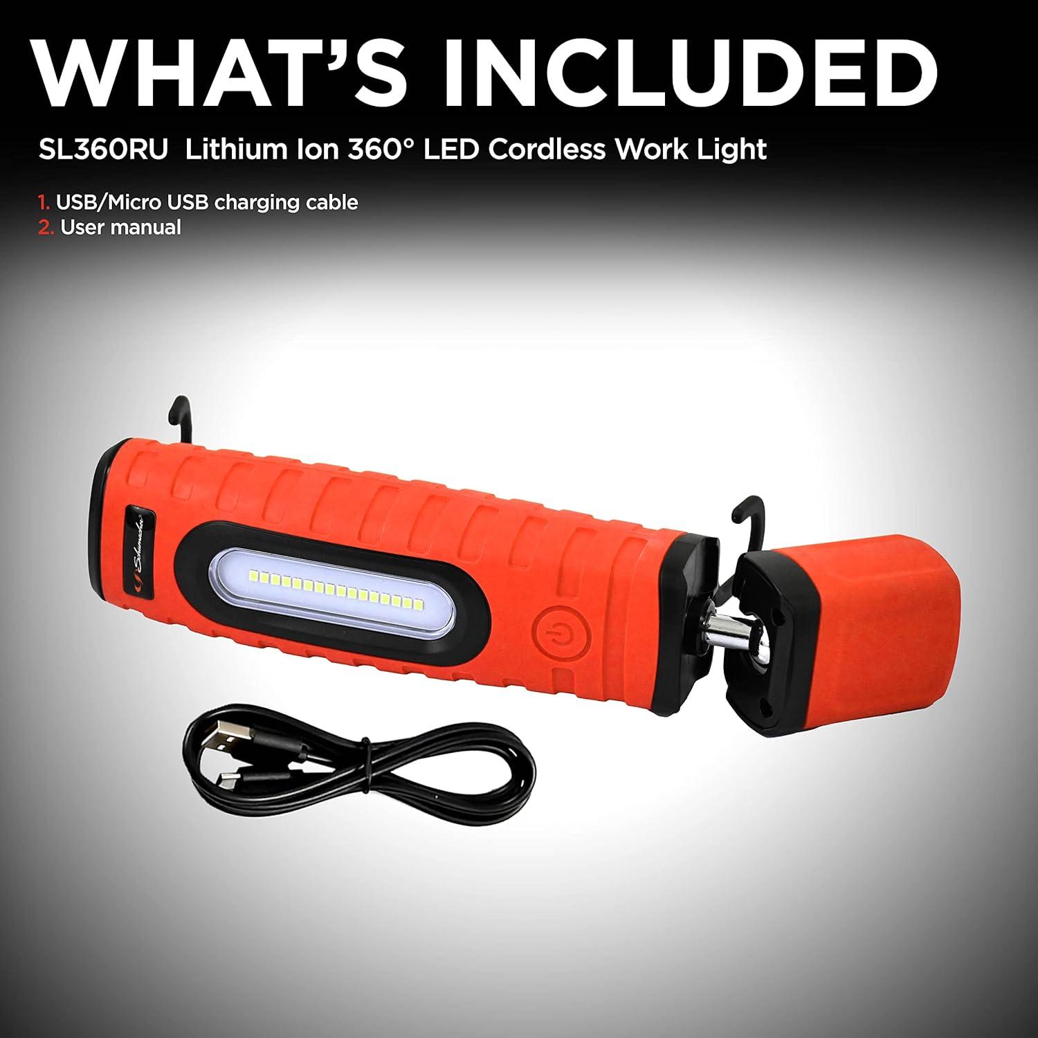 imageSchumacher Electric 400 Lumen LED Cordless Work Light and Torch 360 Degree MultiAngle Positioning 90 Degree Tilt Magnetic Mounts SL360RU