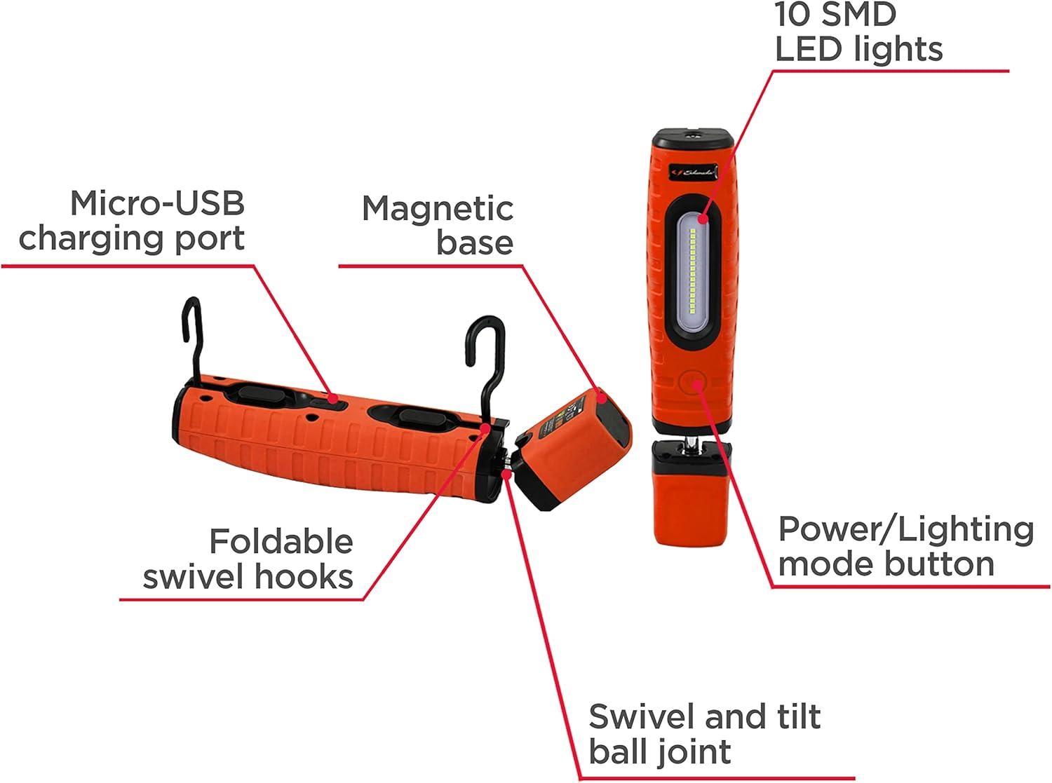 imageSchumacher Electric 400 Lumen LED Cordless Work Light and Torch 360 Degree MultiAngle Positioning 90 Degree Tilt Magnetic Mounts SL360RU