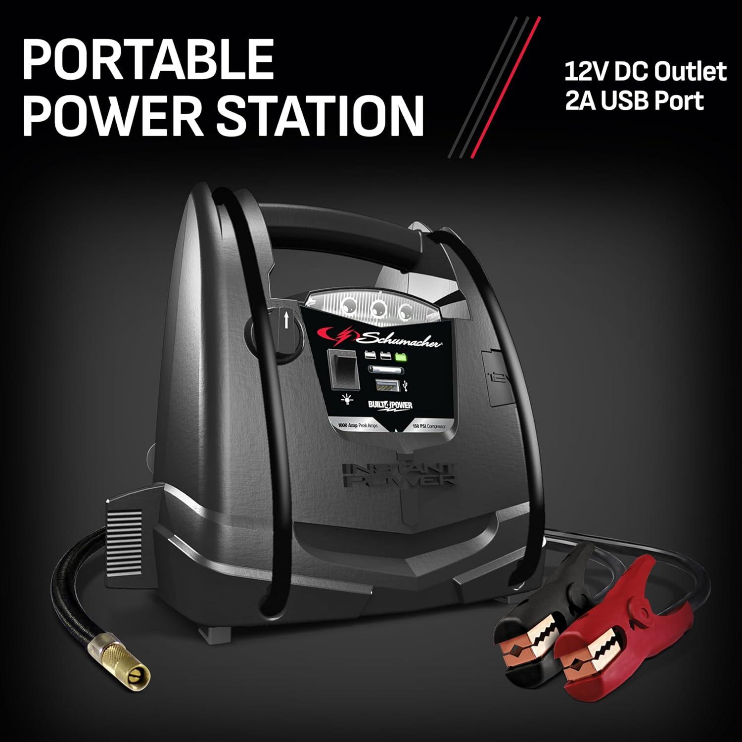 imageSchumacher Electric 600A Car Battery Jump Starter and Portable Power Station 3in1 Solution 12V DC Charging for Power Sport Automotive and Marine Batteries SJ13291000 Peak Amps