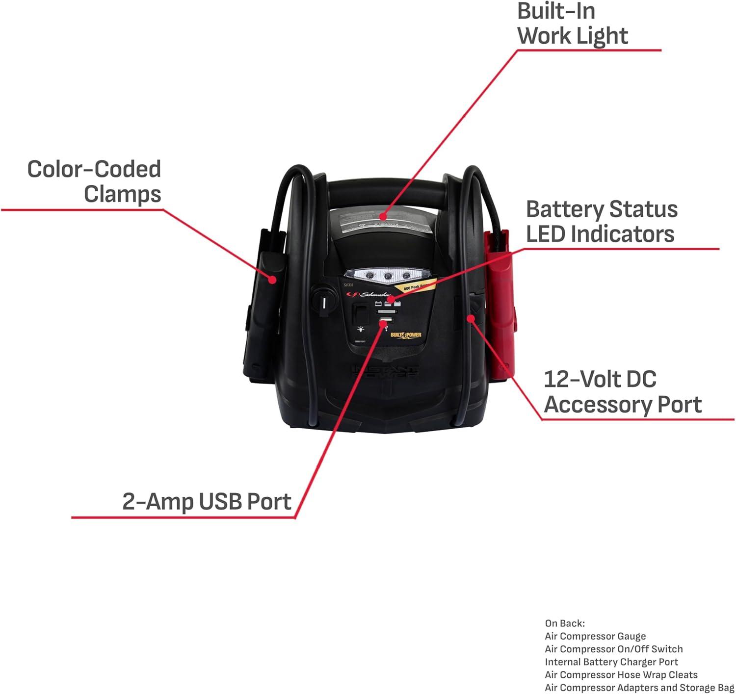 imageSchumacher Electric 600A Car Battery Jump Starter and Portable Power Station 3in1 Solution 12V DC Charging for Power Sport Automotive and Marine Batteries SJ1329800 Peak Amps