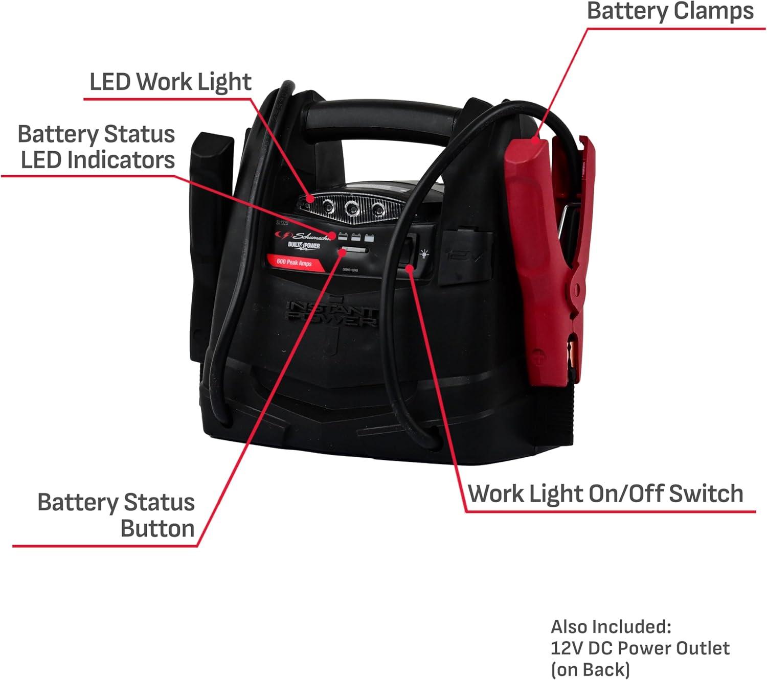 imageSchumacher Electric 600A Car Battery Jump Starter and Portable Power Station 3in1 Solution 12V DC Charging for Power Sport Automotive and Marine Batteries SJ1329600 Peak Amps