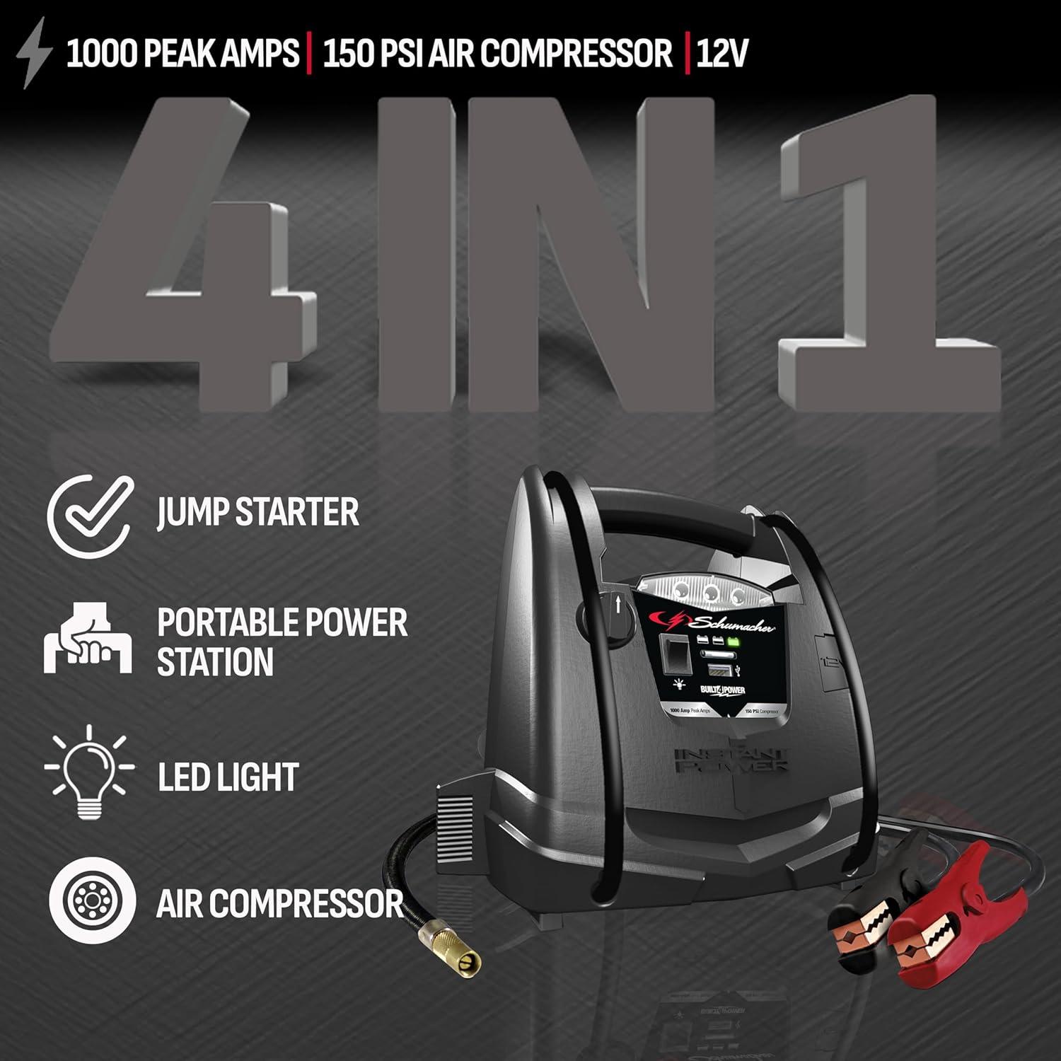 imageSchumacher Electric 600A Car Battery Jump Starter and Portable Power Station 3in1 Solution 12V DC Charging for Power Sport Automotive and Marine Batteries SJ13291000 Peak Amps