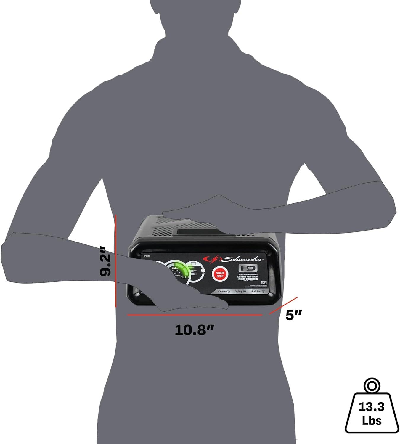 imageSchumacher Electric 6A Car Battery Charger and 100A Engine Starter 4in1 Solution Maintainer 20A Boost for 12V Power Sport Automotive and Marine Batteries SC1341