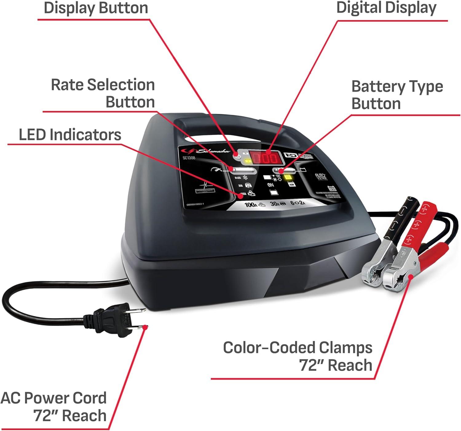 imageSchumacher Electric 6A Car Battery Charger and 100A Engine Starter 6in1 Solution Maintainer 30A Boost for 6V12V Power Sport Automotive and Marine Batteries SC13086V  12V Battery Charger  Engine Starter