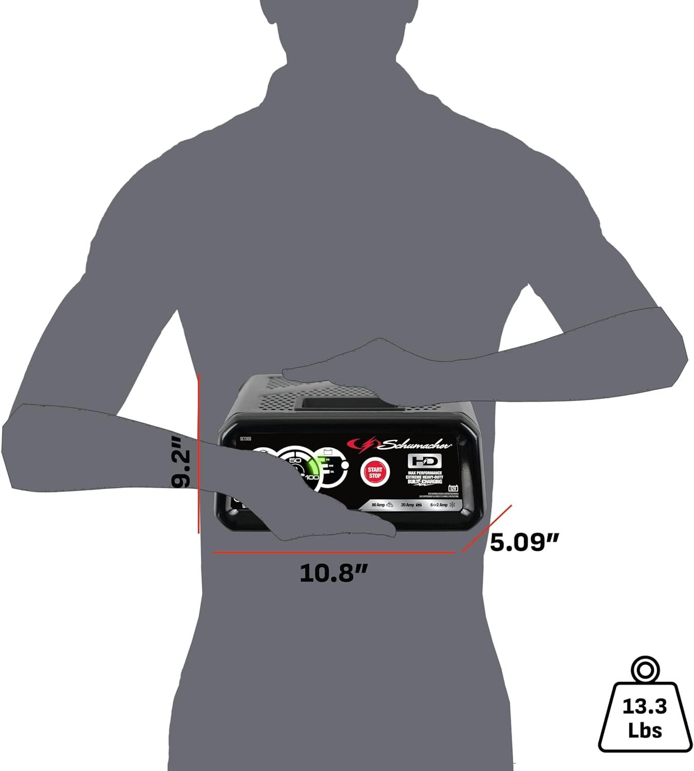 imageSchumacher Electric 6A Car Battery Charger and 80A Engine Starter 4in1 Solution Maintainer 20A Boost for 12V Power Sport Automotive and Marine Batteries SC13066A Car Battery Charger and 80A Engine Starter