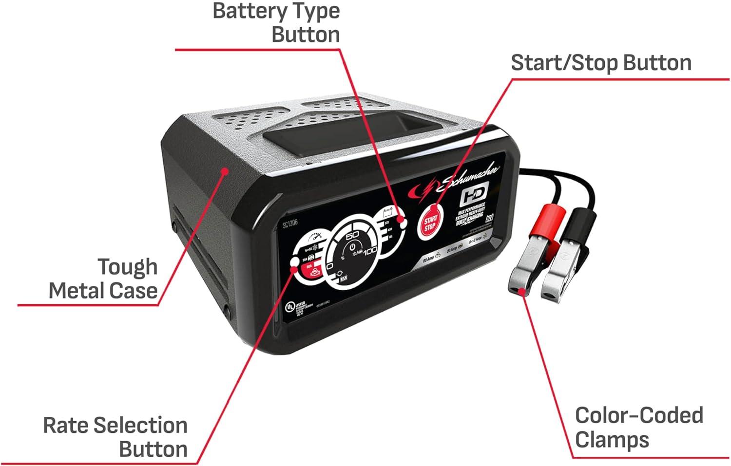 imageSchumacher Electric 6A Car Battery Charger and 80A Engine Starter 4in1 Solution Maintainer 20A Boost for 12V Power Sport Automotive and Marine Batteries SC13066A Car Battery Charger  80A Engine Starter 2 Pack