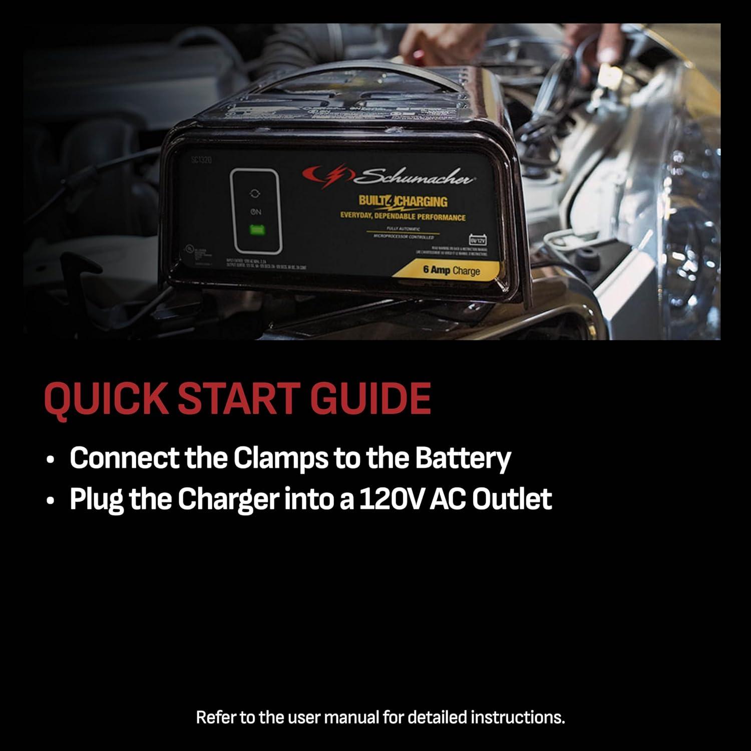 imageSchumacher Electric 6A Car Battery Charger and Maintainer 3in1 Solution for 6V12V Power Sport Automotive and Marine Batteries SC13206V12V 6A Battery Charger and Maintainer