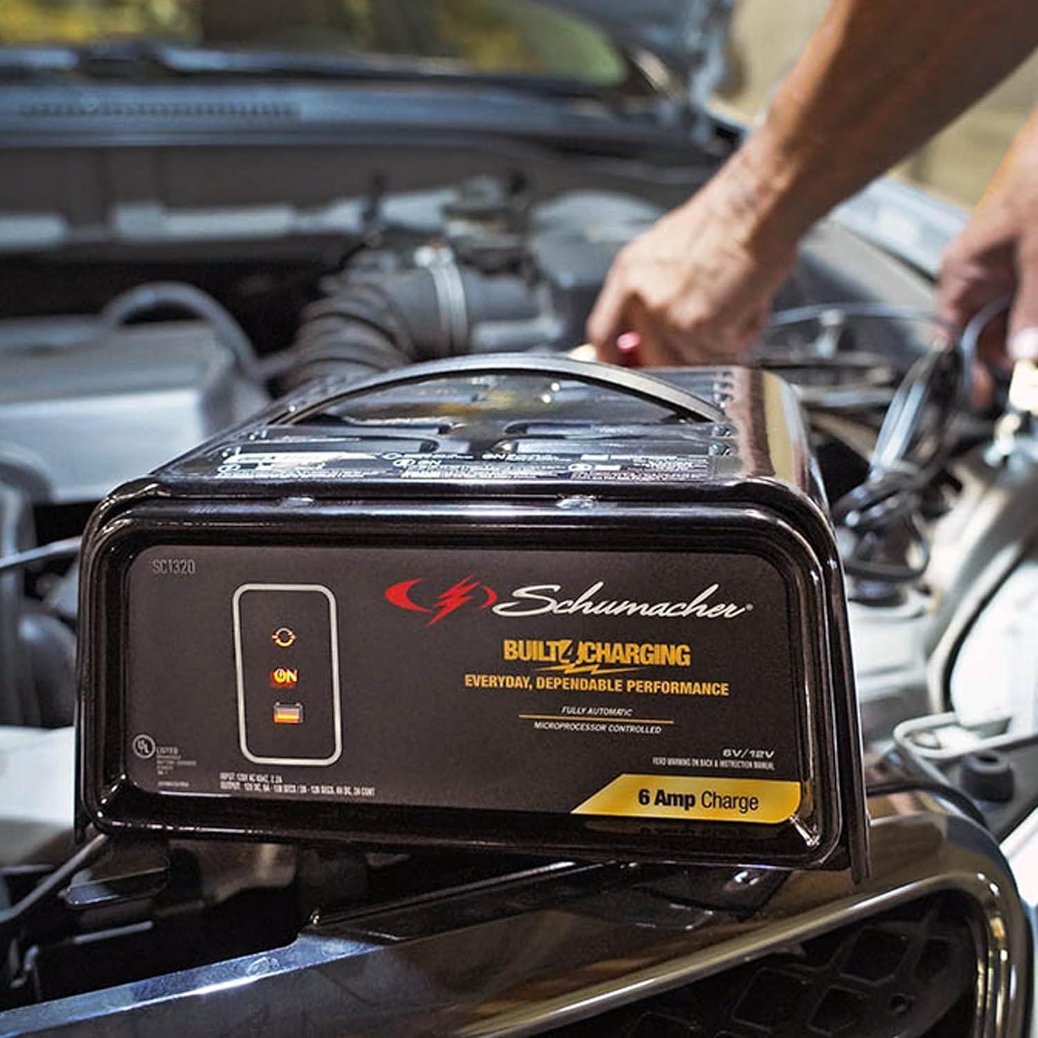 imageSchumacher Electric 6A Car Battery Charger and Maintainer 3in1 Solution for 6V12V Power Sport Automotive and Marine Batteries SC13206V12V 6A Battery Charger and Maintainer