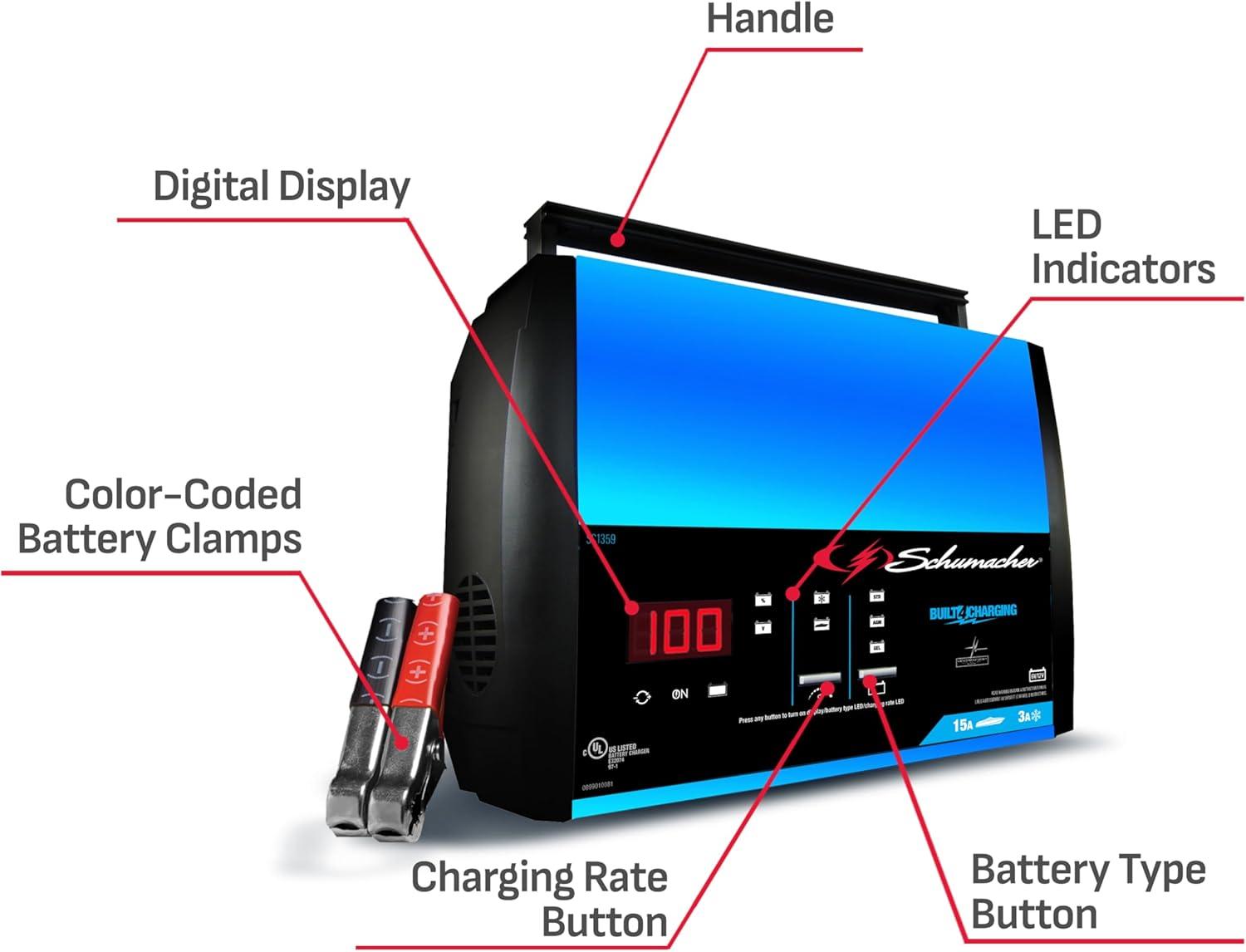 imageSchumacher Electric 6A Car Battery Charger and Maintainer 3in1 Solution for 6V12V Power Sport Automotive and Marine Batteries SC13574