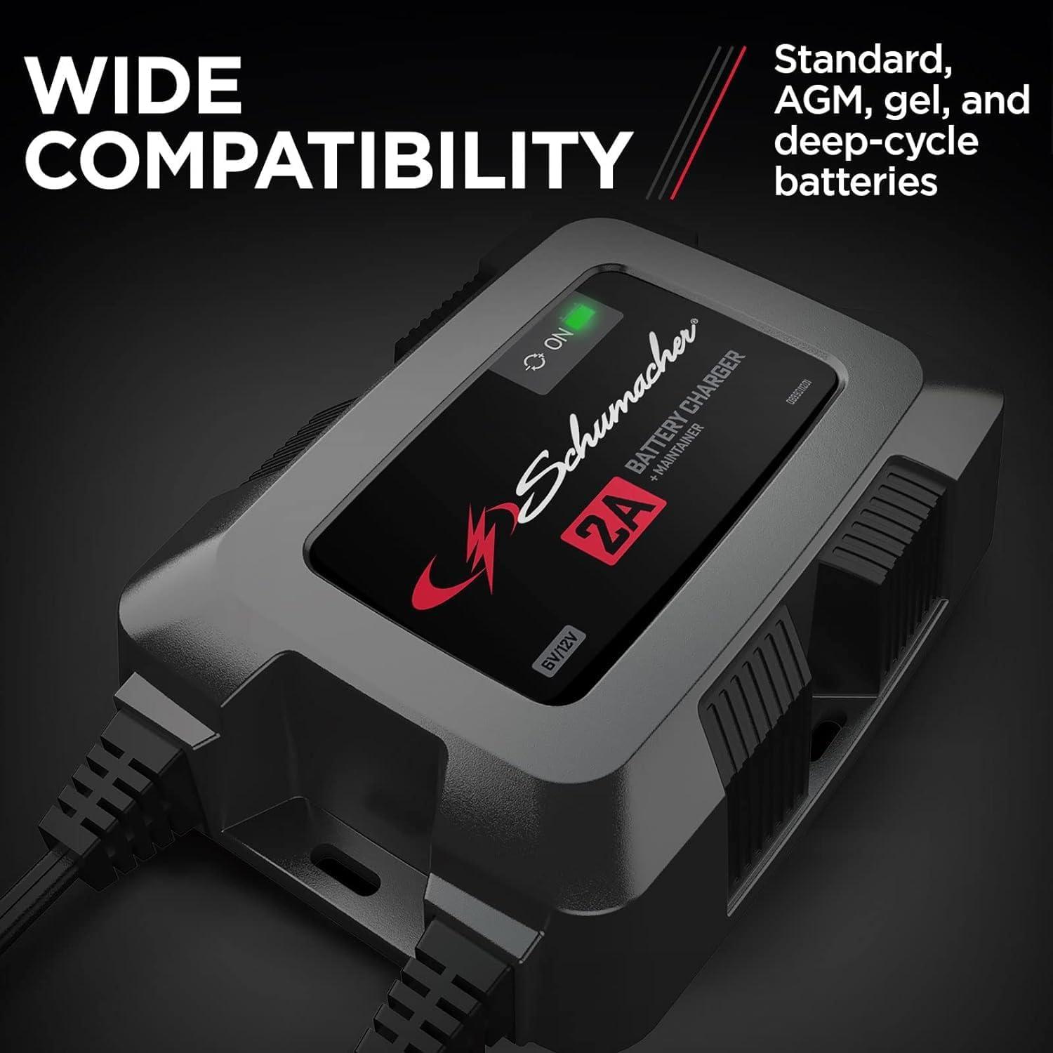 imageSchumacher Electric 6V  12V Fully Automatic Battery Charger ampamp Maintainer for Car Motorcyle Lawn Mower ampamp Power Sports Batteries  1A Fully Automatic  with MultiStage Charging  SC15862 Amp