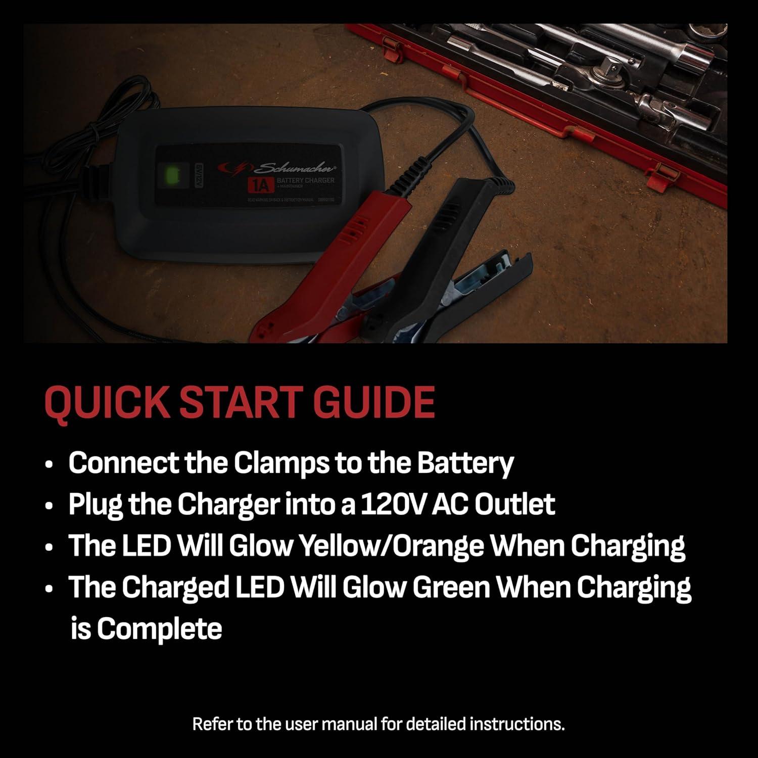 imageSchumacher Electric 6V  12V Fully Automatic Battery Charger ampamp Maintainer for Car Motorcyle Lawn Mower ampamp Power Sports Batteries  1A Fully Automatic  with MultiStage Charging  SC15861 Amp