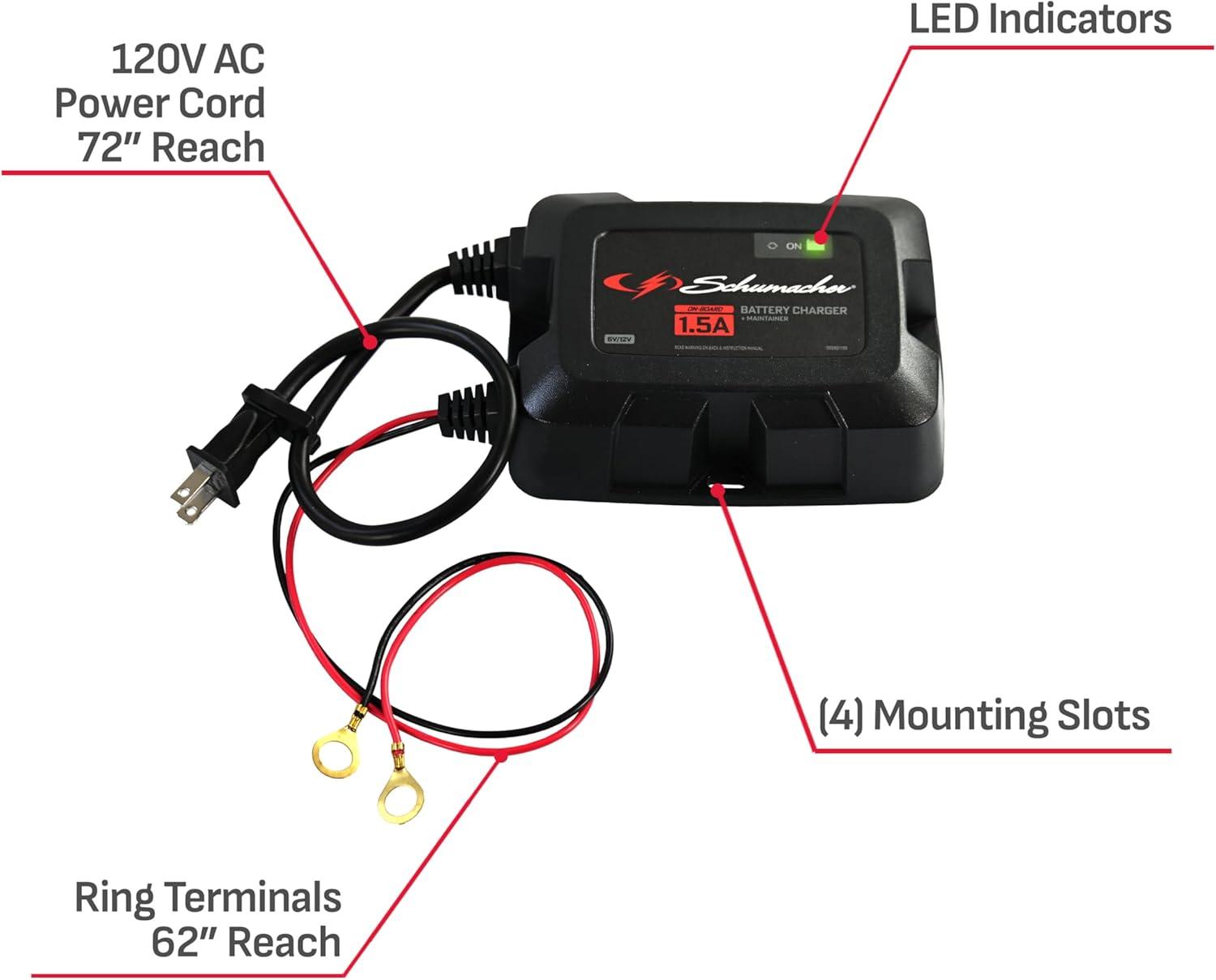 imageSchumacher Electric 6V  12V Fully Automatic Battery Charger ampamp Maintainer for Car Motorcyle Lawn Mower ampamp Power Sports Batteries  1A Fully Automatic  with MultiStage Charging  SC158615 Amp