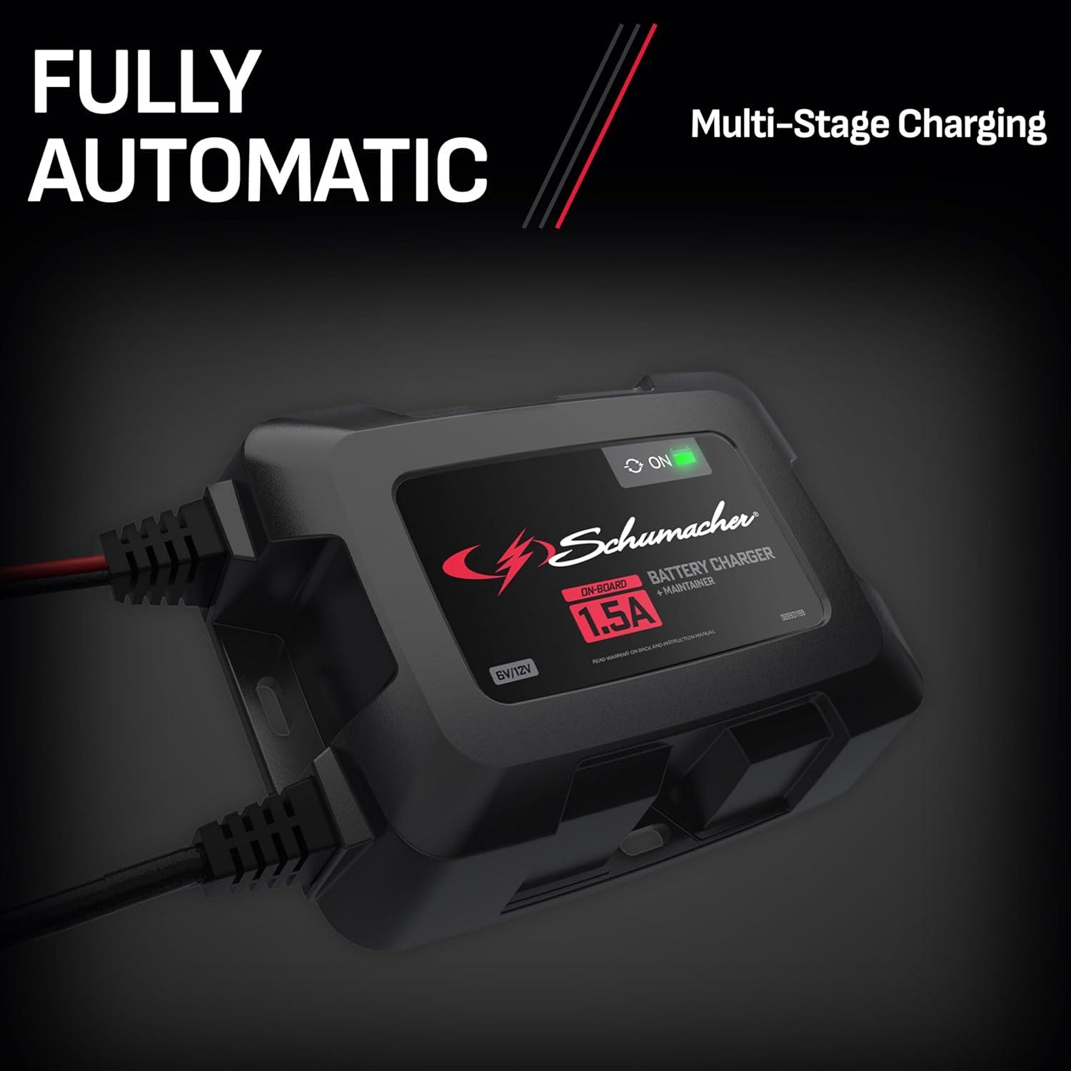 imageSchumacher Electric 6V  12V Fully Automatic Battery Charger ampamp Maintainer for Car Motorcyle Lawn Mower ampamp Power Sports Batteries  1A Fully Automatic  with MultiStage Charging  SC158615 Amp