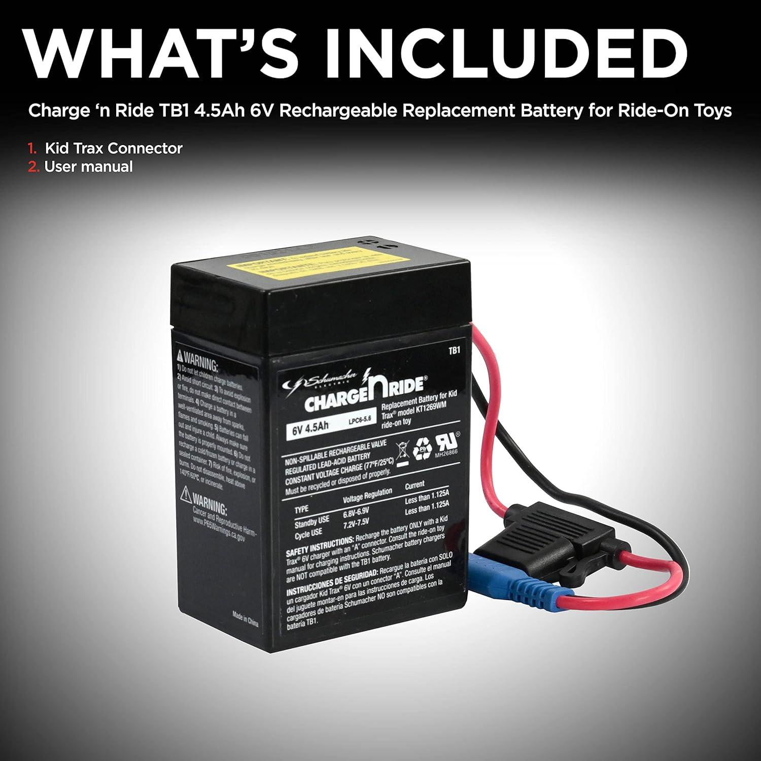 imageSchumacher Electric 6V Battery for Ride On Toys  45 AH  with Replaceable Fuse  6 Volt Rechargeable Battery for Kid Trax KT1269WM ampamp Other Vehicles with B Connector  Safe ampamp Easy to Use
