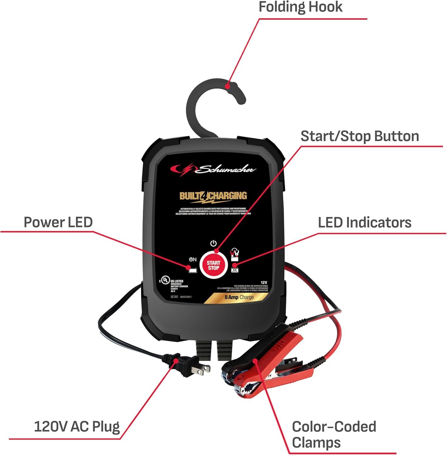 imageSchumacher Electric 8A Car Battery Charger and Maintainer 3in1 Solution for 12V Power Sport Automotive and Marine Batteries SC13028A