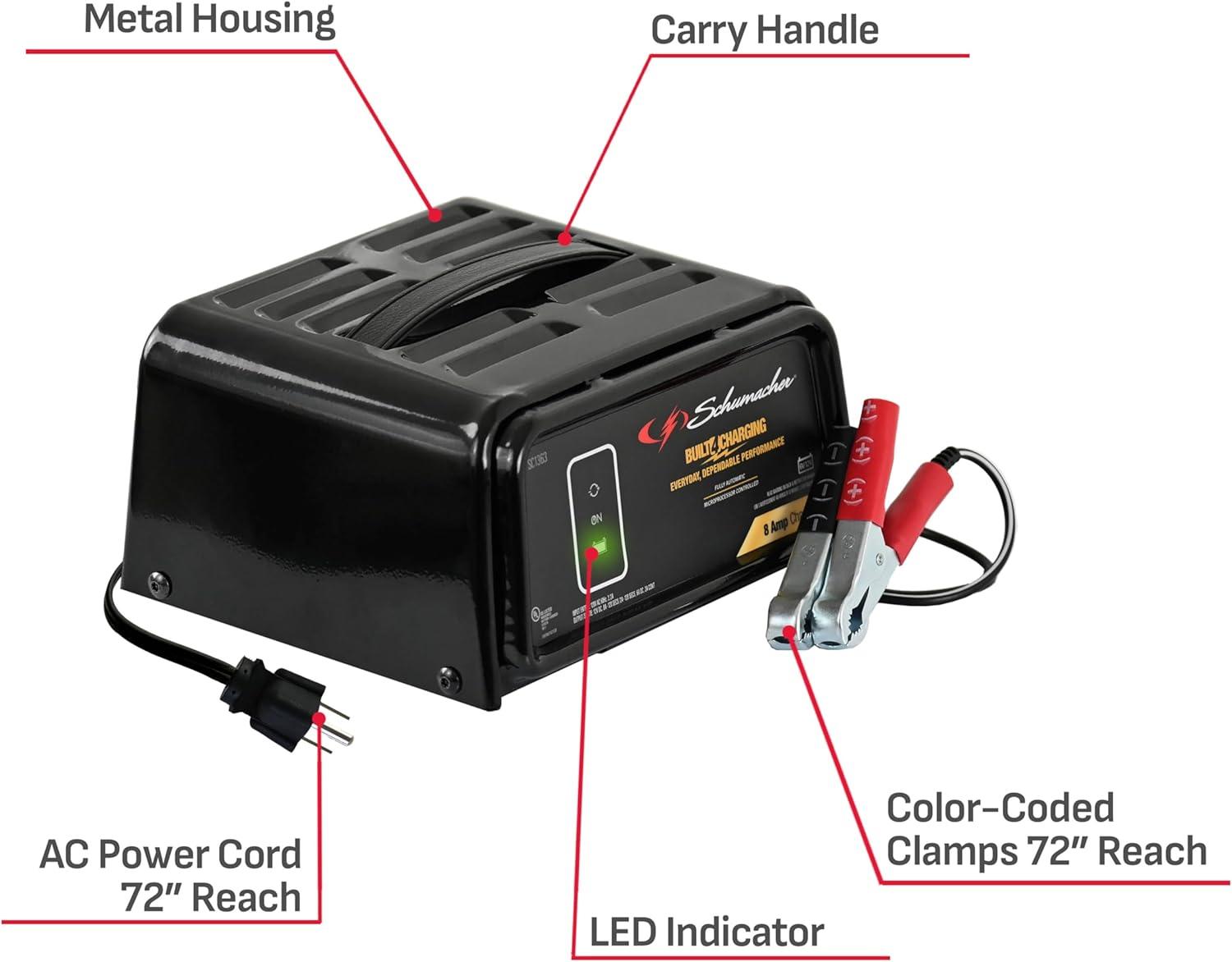 imageSchumacher Electric 8A Car Battery Charger and Maintainer 3in1 Solution for 6V12V Power Sport Automotive and Marine Batteries SC1363