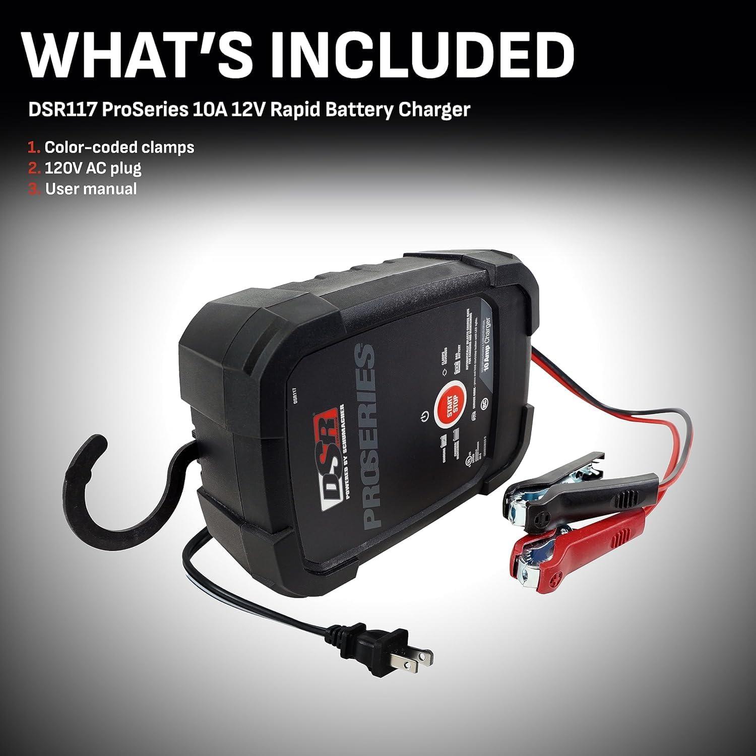 imageSchumacher Electric DSR Pro Series 12V  10 amp Battery Charger for Cars Trucks ampamp SUVs  ServiceMode ampamp Reverse HookUp Protection  MicroprocessorControlled  DSR117One Size