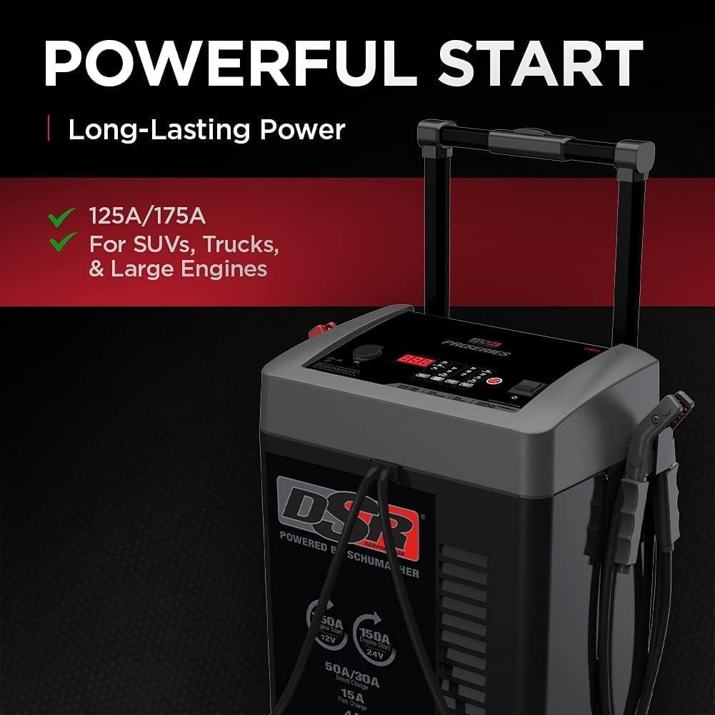 imageSchumacher Electric DSR Pro Series 12V Battery Charger ampamp Engine Starter  Heavy Duty Wheeled Battery Charger  250 Peak Amps  for Cars Trucks RVs ampamp More  DSR121DSR123