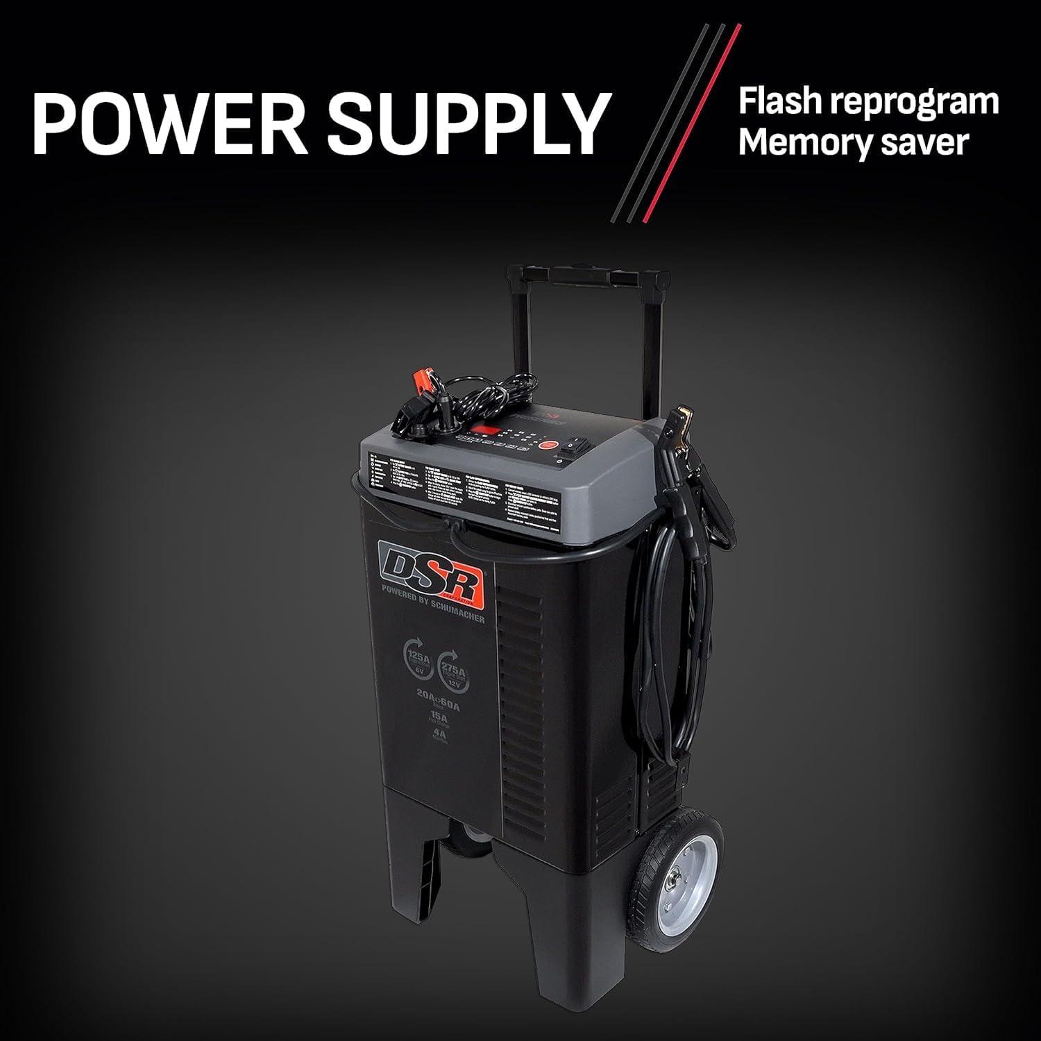 imageSchumacher Electric DSR Pro Series 12V Battery Charger ampamp Engine Starter  Heavy Duty Wheeled Battery Charger  250 Peak Amps  for Cars Trucks RVs ampamp More  DSR121612V 60275A