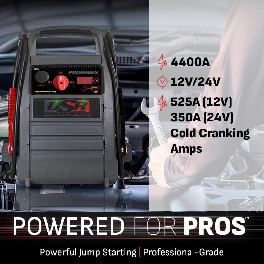 imageSchumacher Electric DSR ProSeries Car Battery Jump Starter  2200 Peak Amp 12V Car Starter Jump Box ampamp Portable Power Station  Digital Display HeavyDuty Clamps  DSR1651224V 4400 Peak Amp