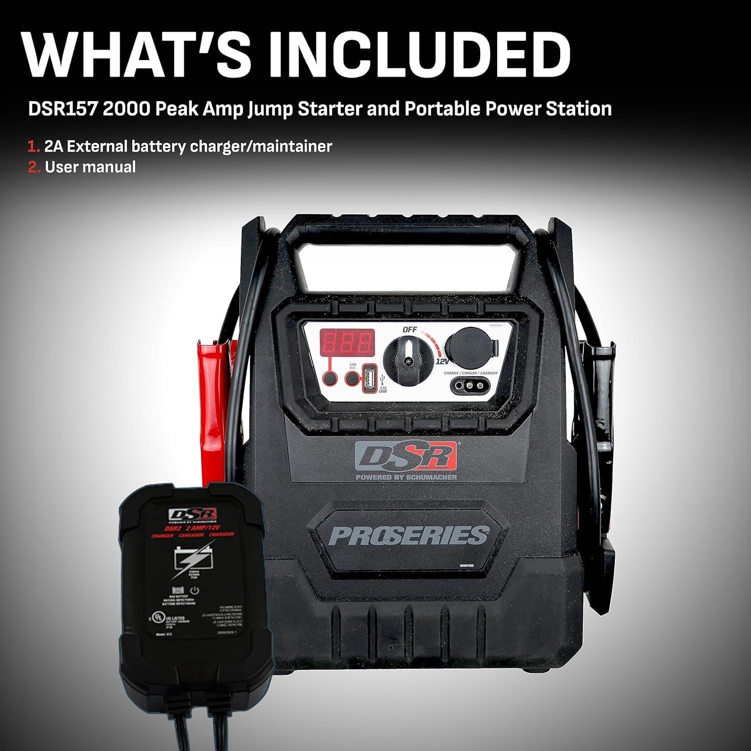 imageSchumacher Electric DSR ProSeries Car Battery Jump Starter Maintainer ampamp Portable Power Station  12V 2400 Peak Amps ampamp 500 Cranking Amps  with DC ampamp USB Charging Ports  DSR158DSR157