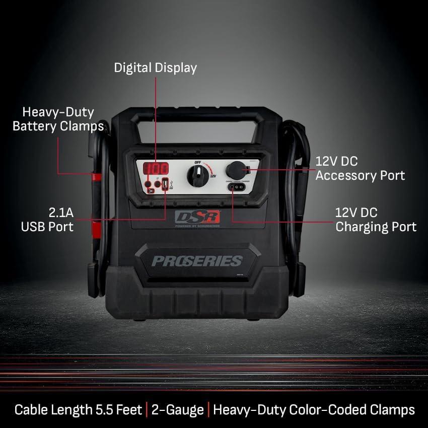 imageSchumacher Electric DSR ProSeries Car Battery Jump Starter Maintainer ampamp Portable Power Station  12V 2400 Peak Amps ampamp 500 Cranking Amps  with DC ampamp USB Charging Ports  DSR158DSR159
