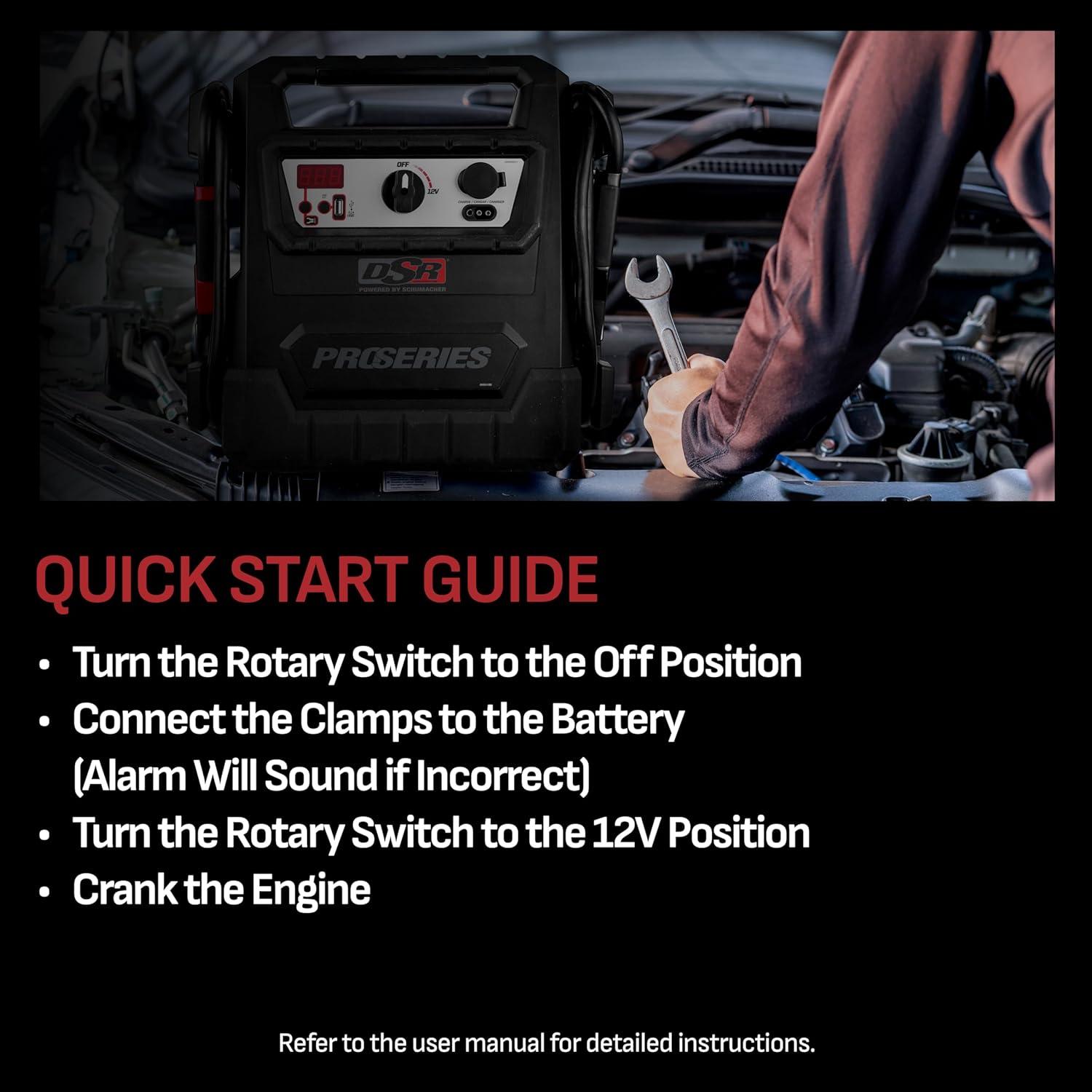 imageSchumacher Electric DSR ProSeries Car Battery Jump Starter Maintainer ampamp Portable Power Station  12V 2400 Peak Amps ampamp 500 Cranking Amps  with DC ampamp USB Charging Ports  DSR158DSR159