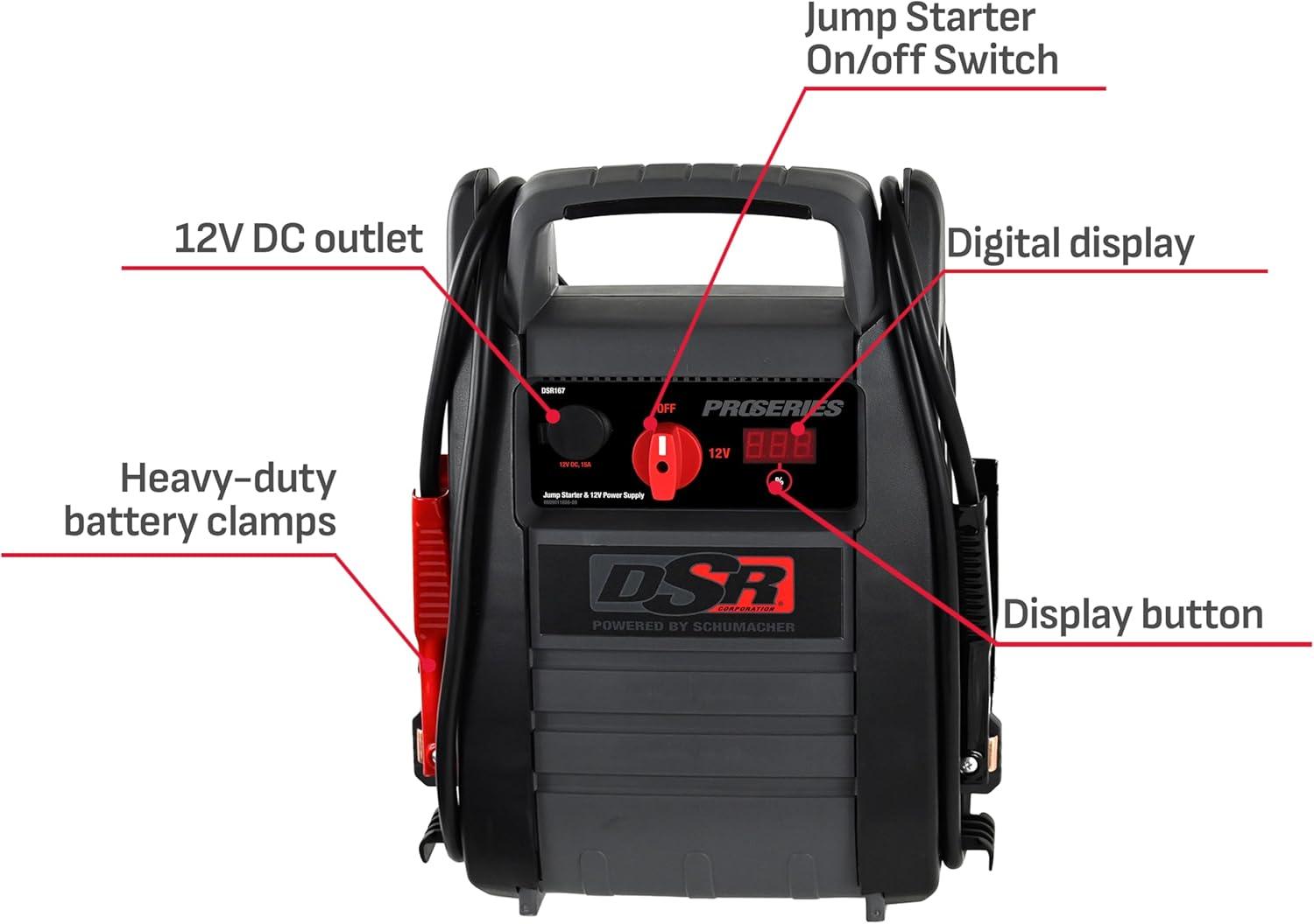 imageSchumacher Electric DSR ProSeries DSR167 Jump Starter Inverter and Portable Power Station with AC 12Volt DC and USB Outlets 2250 Amps 12 Volt 400 Watt Black and Gray 1 Unit