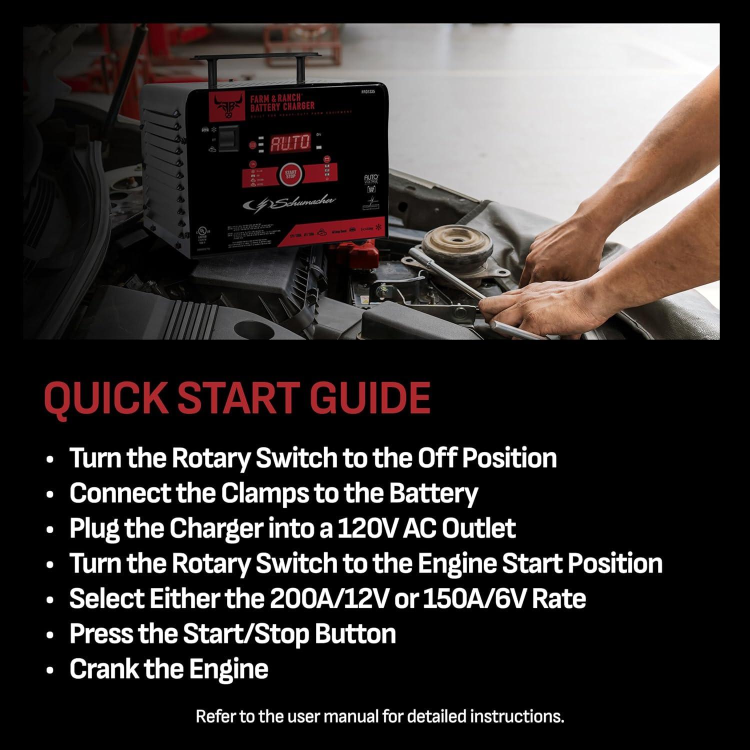 imageSchumacher Electric Farm ampamp Ranch 6A Car Battery Charger and 200A Engine Starter 4in1 Solution Maintainer 40A Boost for 6V12V Power Sport Automotive and Marine Batteries FR01335Battery Charger