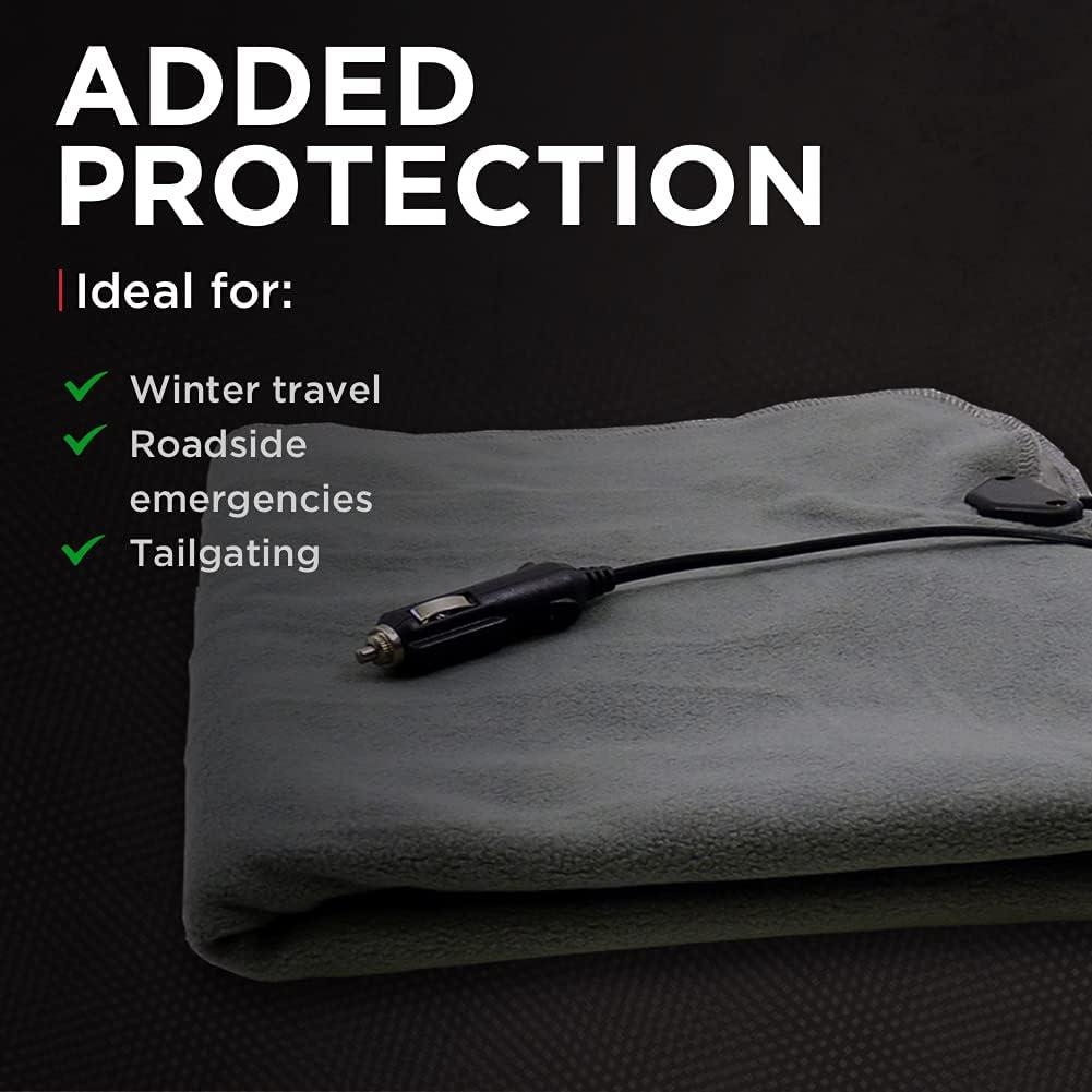 imageSchumacher Electric Heated Polar Fleece Lap Blanket SA877 64 Inch Cord for Emergencies Road Trips Camping and Tailgating Plugs into 12 Volt DC Accessory OutletGray