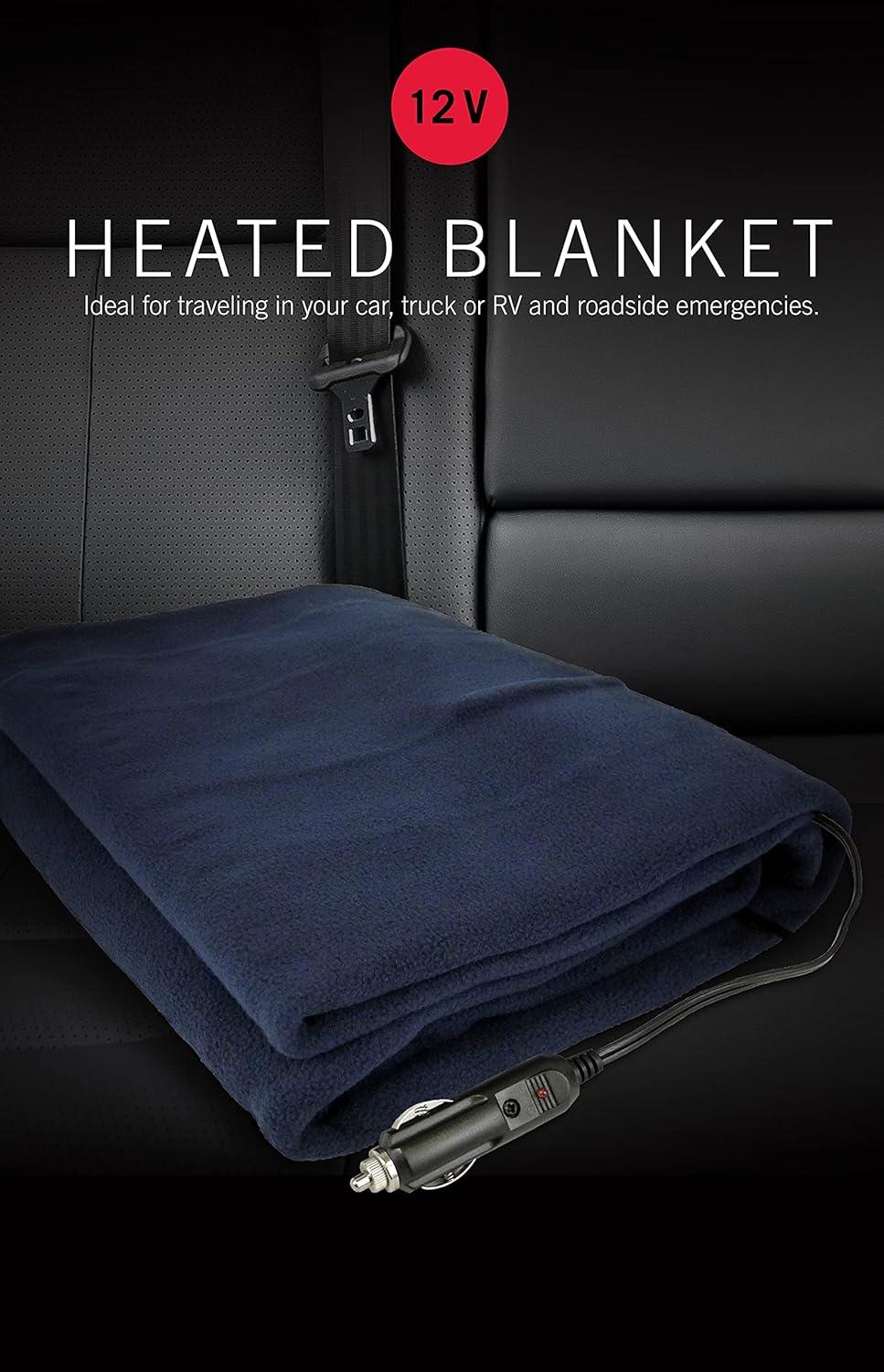 imageSchumacher Electric Heated Polar Fleece Lap Blanket SA877 64 Inch Cord for Emergencies Road Trips Camping and Tailgating Plugs into 12 Volt DC Accessory OutletNavy