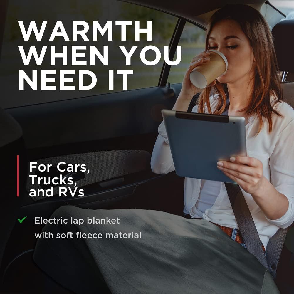 imageSchumacher Electric Heated Polar Fleece Lap Blanket SA877 64 Inch Cord for Emergencies Road Trips Camping and Tailgating Plugs into 12 Volt DC Accessory OutletGray