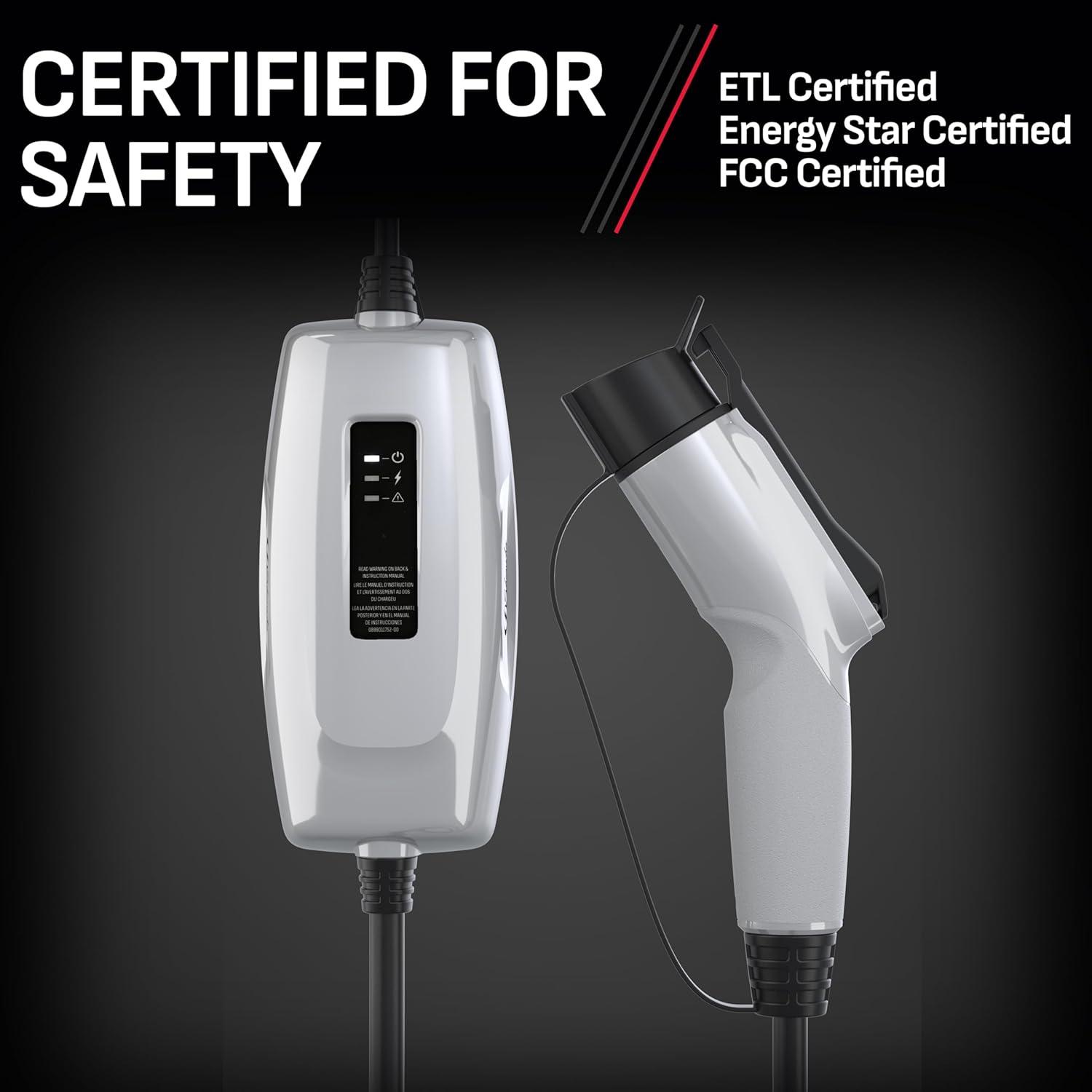 imageSchumacher Electric Level 1 Portable EV Charger 12 Amp 120 Volt NEMA 515P Plug IndoorOutdoor Charging J1772 Connector 20 Foot Charging Cable SEV1670