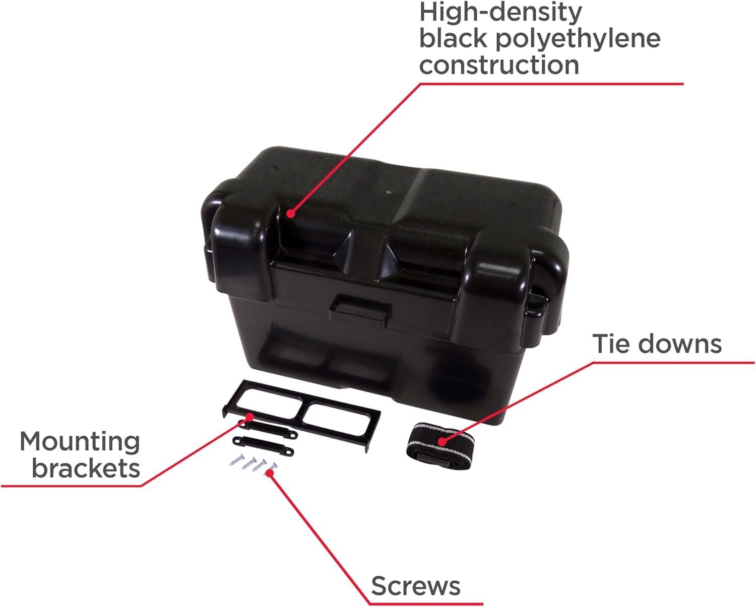 imageSchumacher Electric Marine Battery Protection Box BAFBM2 with HighDensity Polyethylene Construction to Protect from Leaking Battery Acid Black 1 Unit 2 Pieces